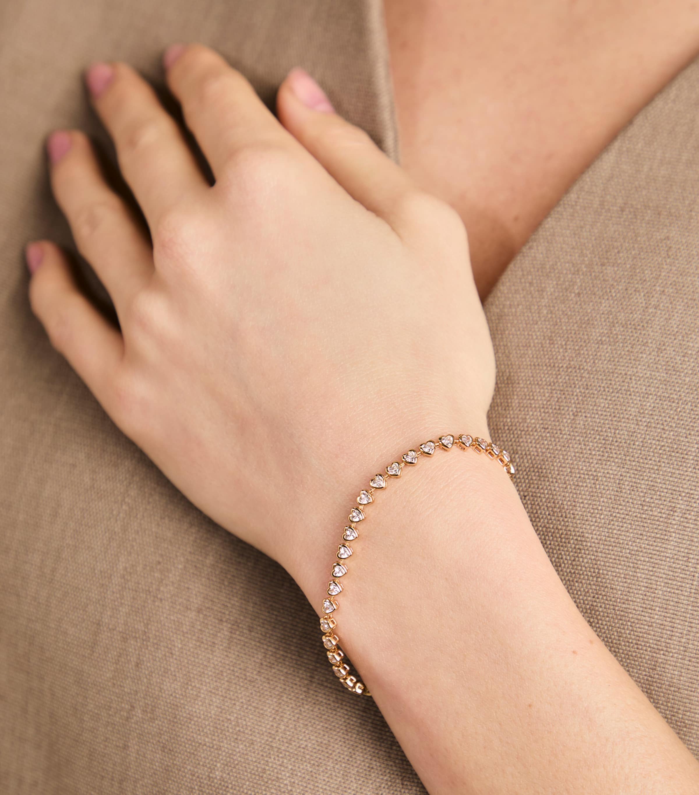 Yellow Gold-Plated Heart Tennis Bracelet GOLD Image 2