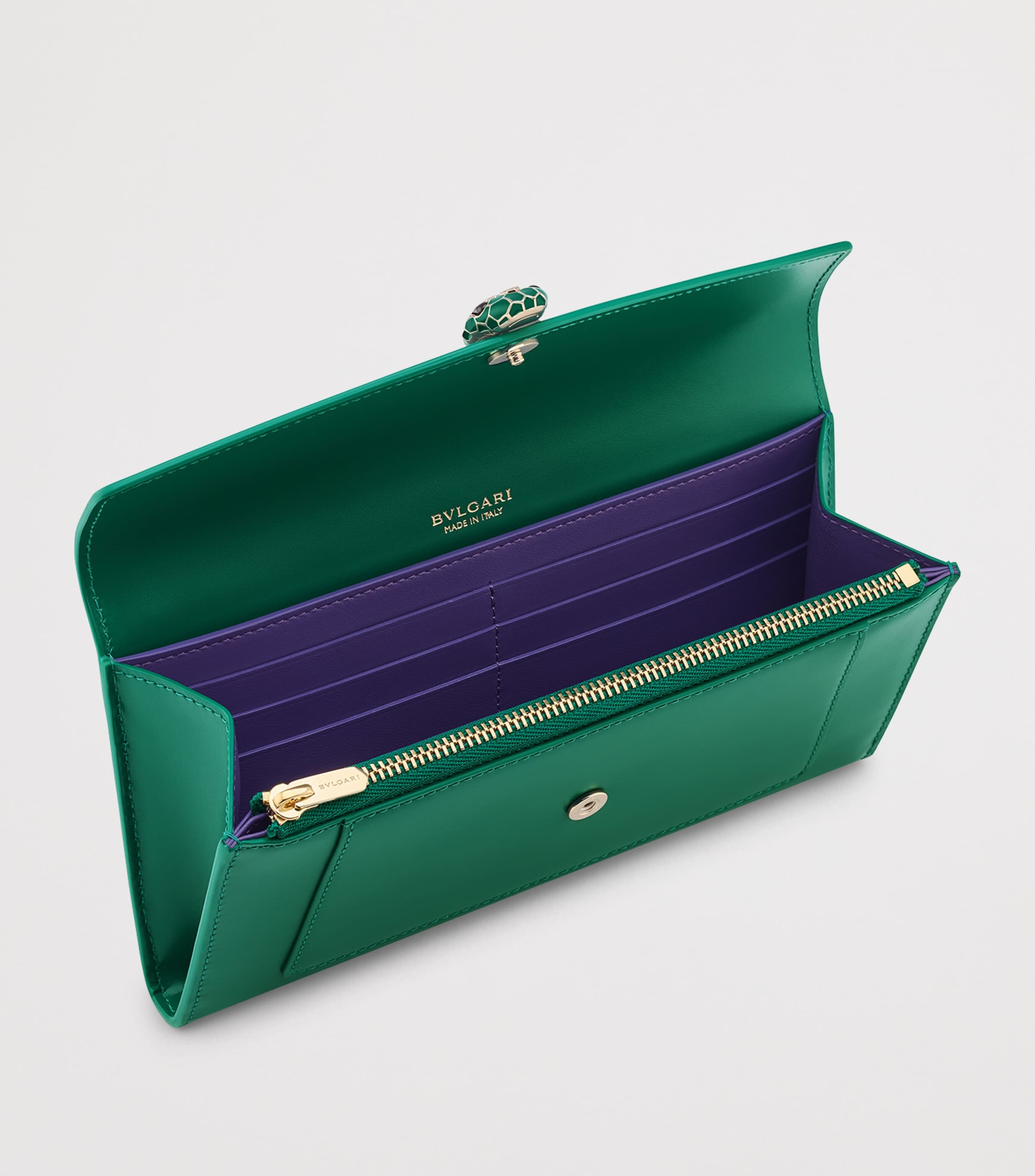 Bvlgari Large Leather Serpenti Forever Wallet Green Image 2