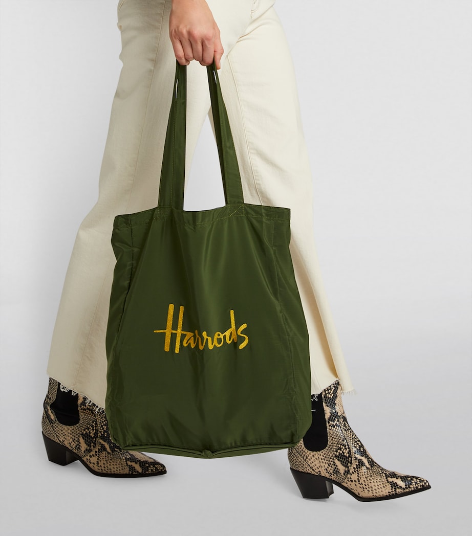 Harrods Recycled Logo Pocket Shopper Bag Green Image 4