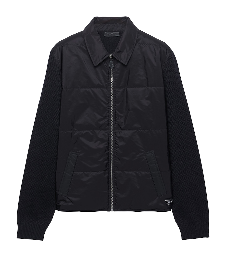 Prada Mens Wool-Sleeve Re-Nylon Jacket Black Image 1