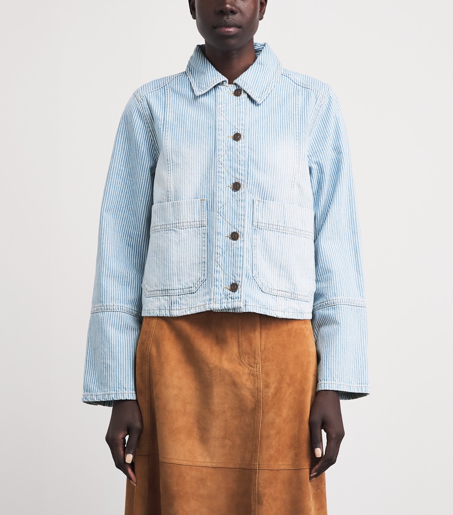 ME+EM Womens Stripe Cropped Denim Jacket Ecru/indigo Wash Image 4