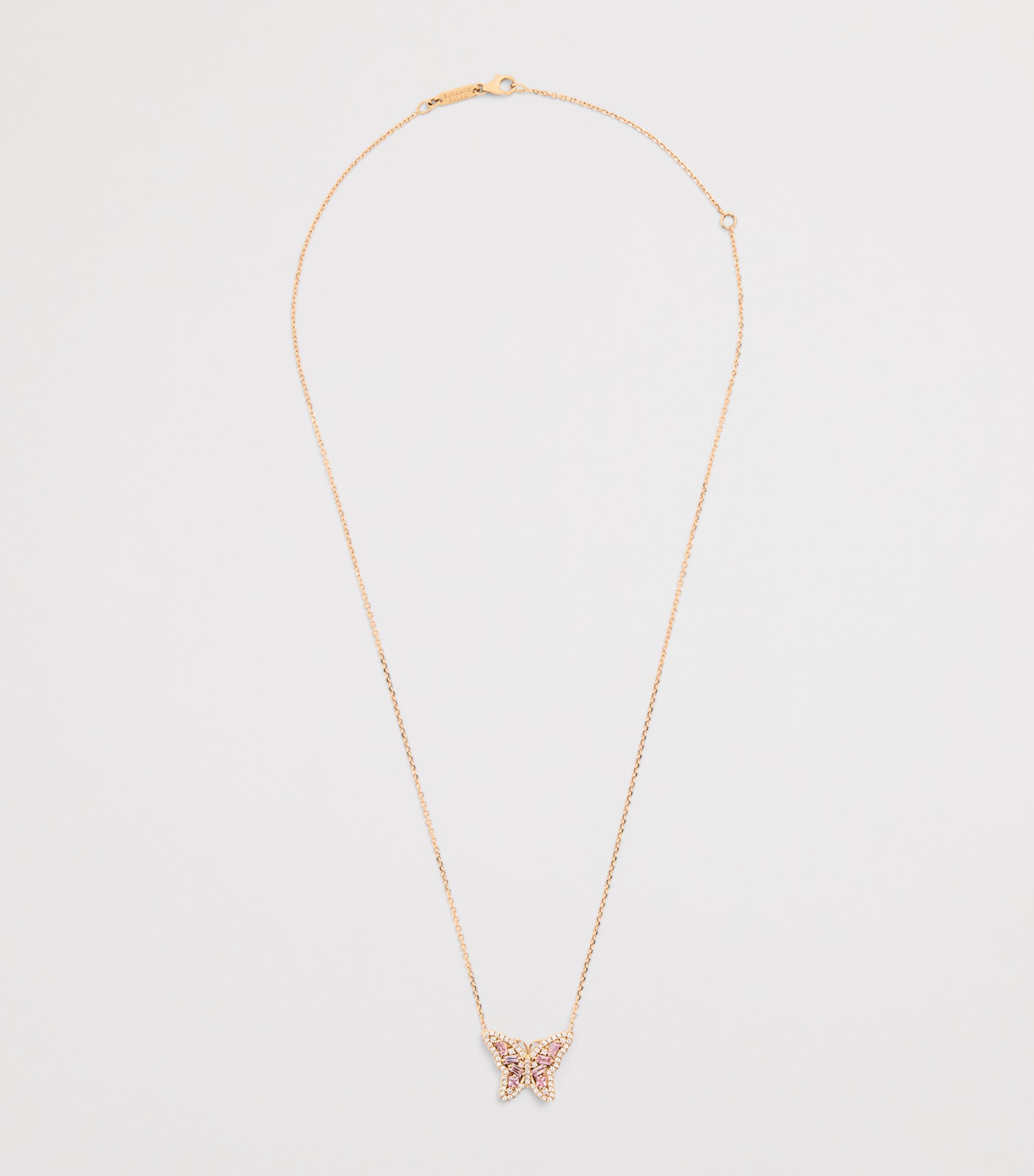 Rose Gold, Diamond and Sapphire Bold Butterfly Necklace 18K RG/P Image 3