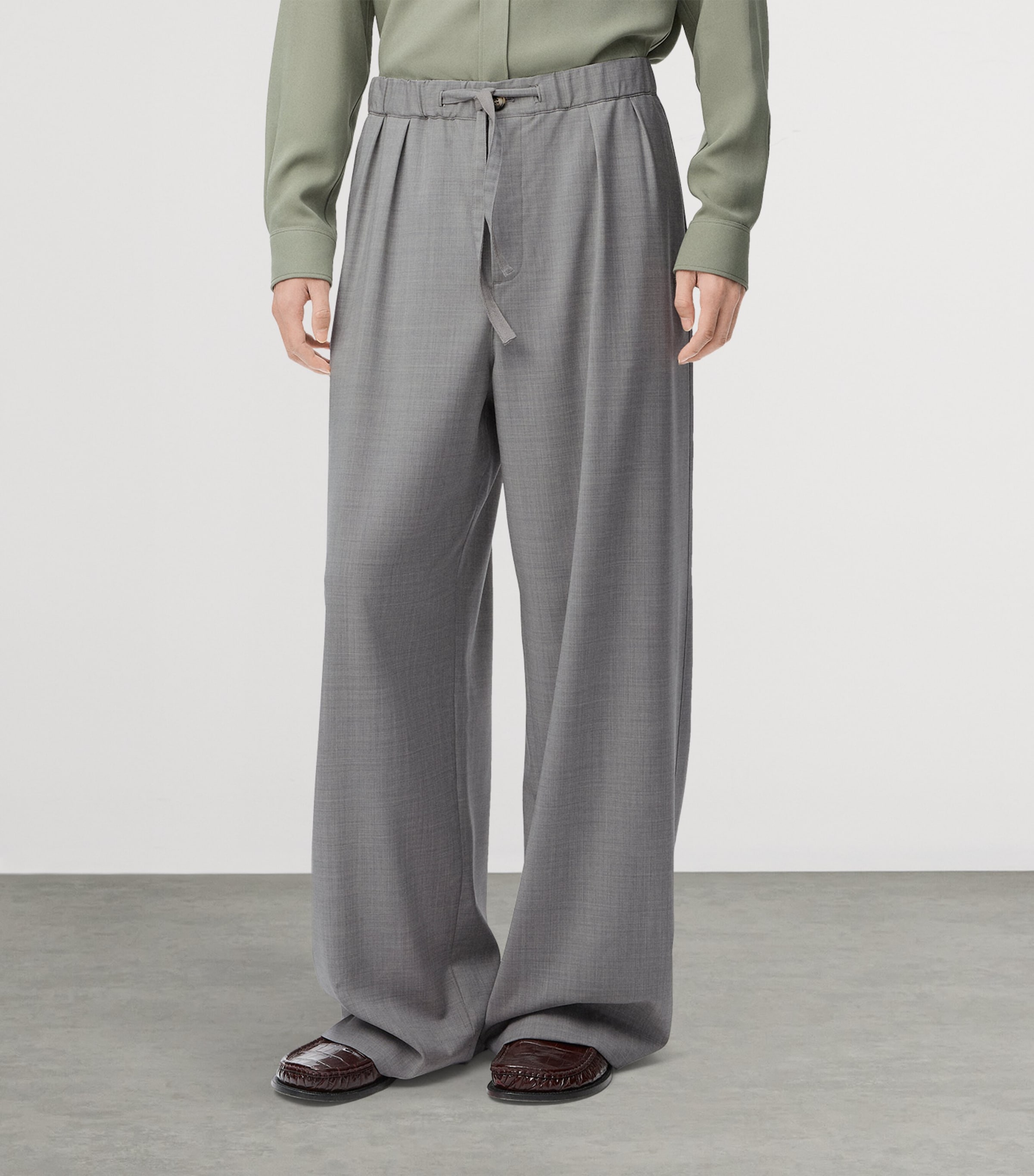Wool-Blend Drawstring Trousers GREY Image 2