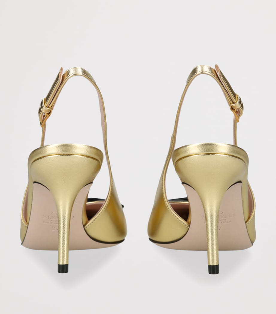 Leather Bepointy Slingback Heels 80 GOLD COMB Image 2
