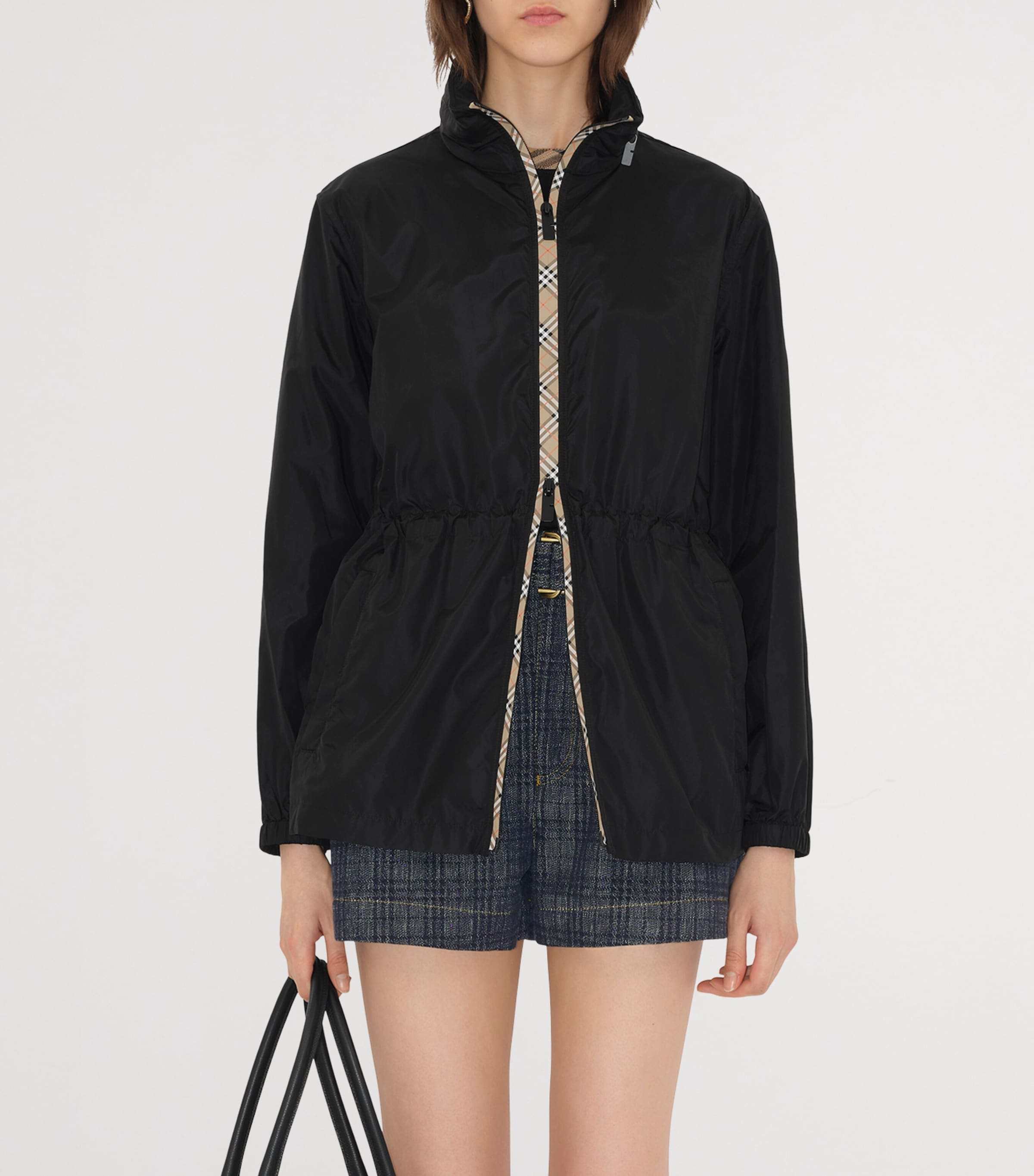 Technical Adaptable Check-Trim Parka BLACK Image 5