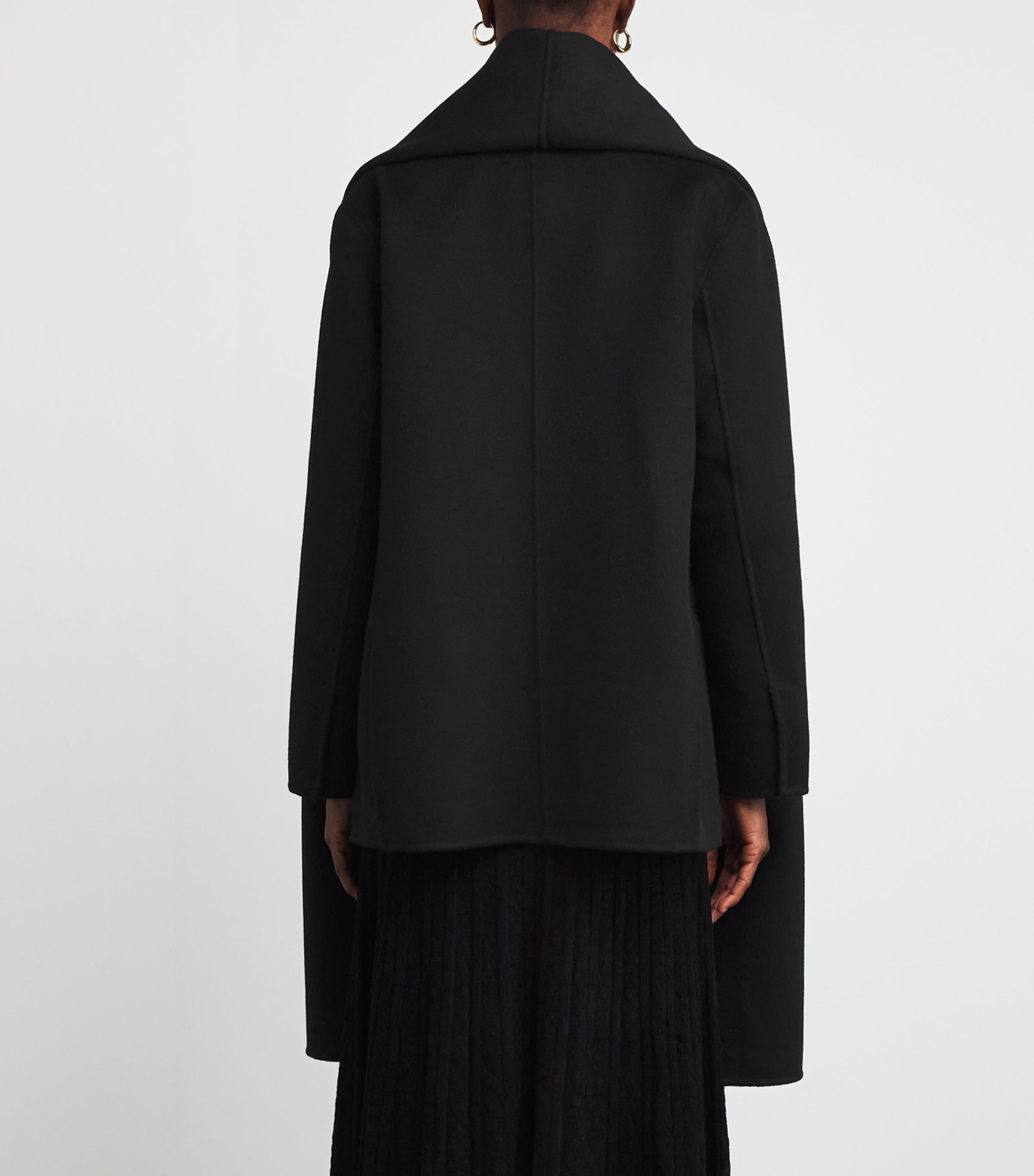 Wool Scarf-Detail Short Coat BLACK Image 4