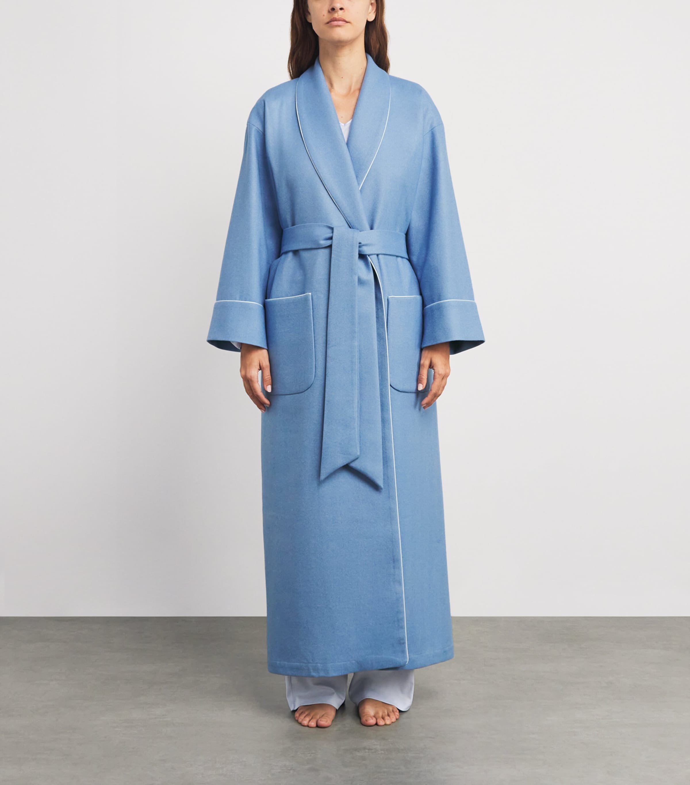 Merino Wool Herringbone Dressing Gown BLUEBELL Image 3