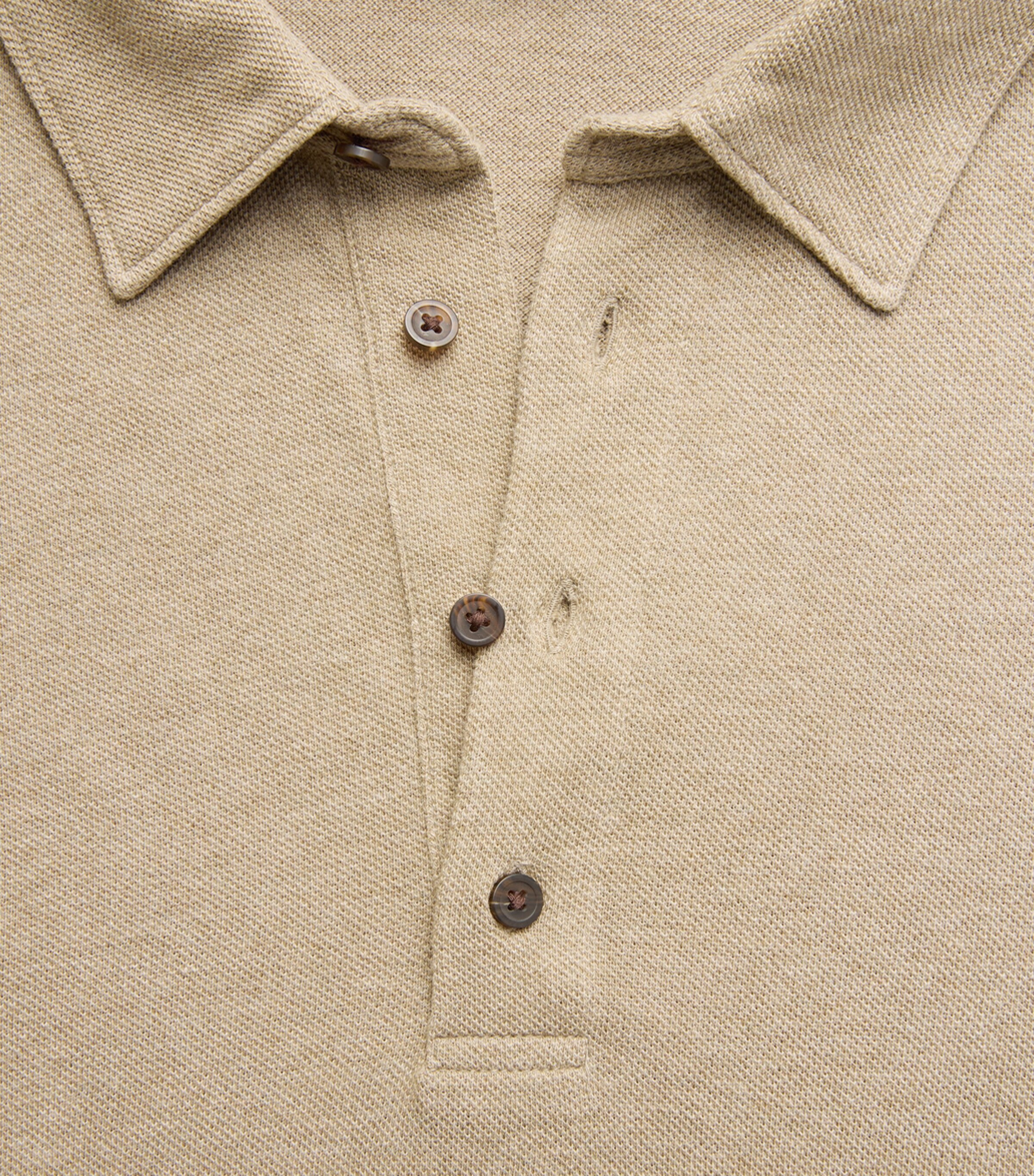 PAIGE Mens Cotton Ballard Long-Sleeve Polo Shirt Light Heather Brown Image 6