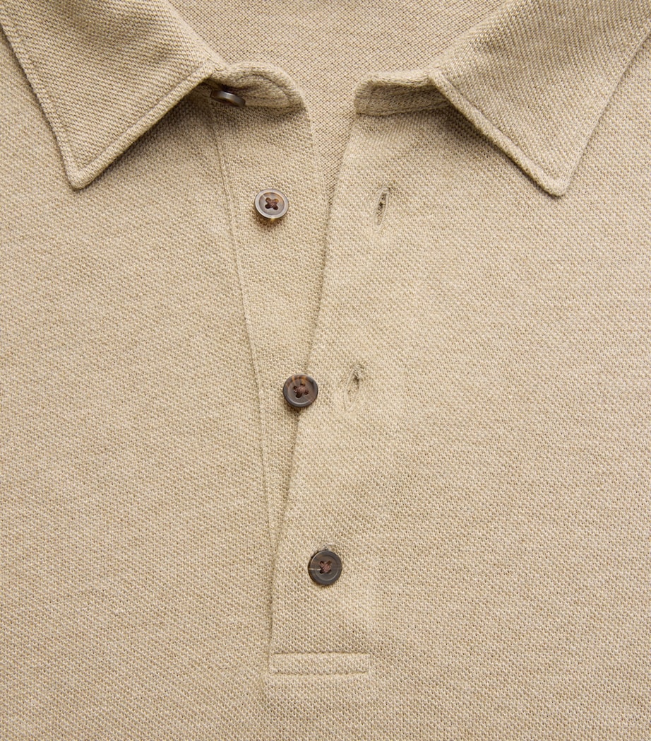 PAIGE Mens Cotton Ballard Long-Sleeve Polo Shirt Light Heather Brown Image 6