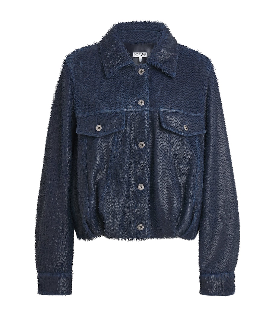 LOEWE Womens Lamb Leather Jacket Dark Blue Image 1