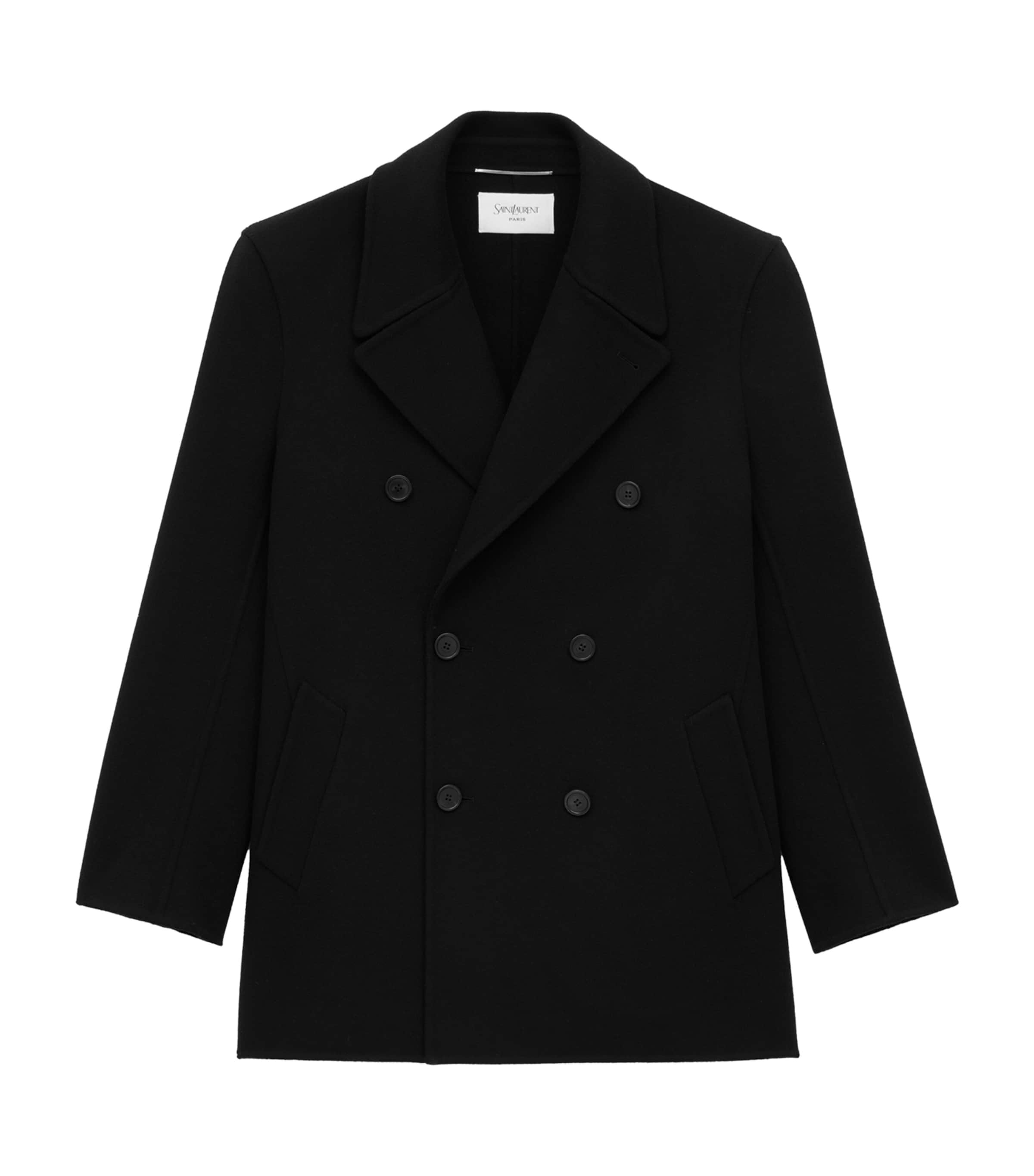 Saint Laurent Wool Double-breasted Peacoat In Black
