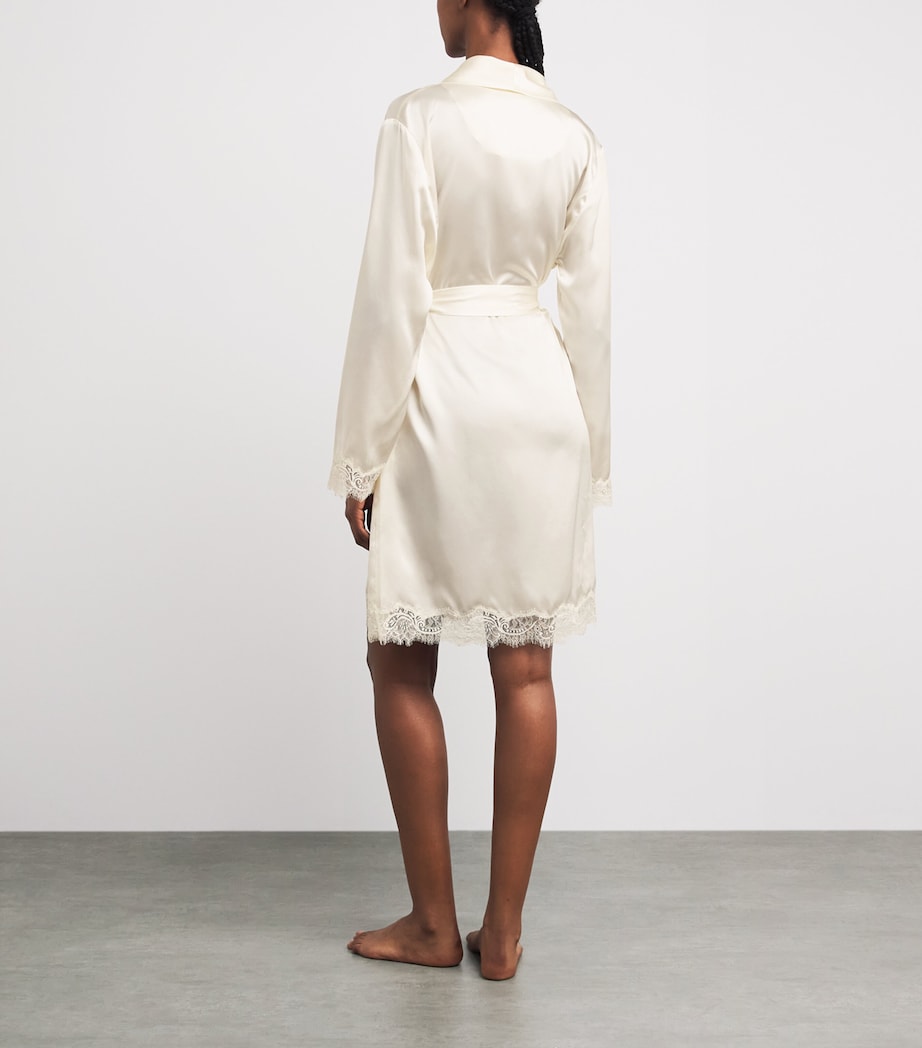 Harrods Womens Silk Lace-Trim Short Night Robe Ivory Image 4