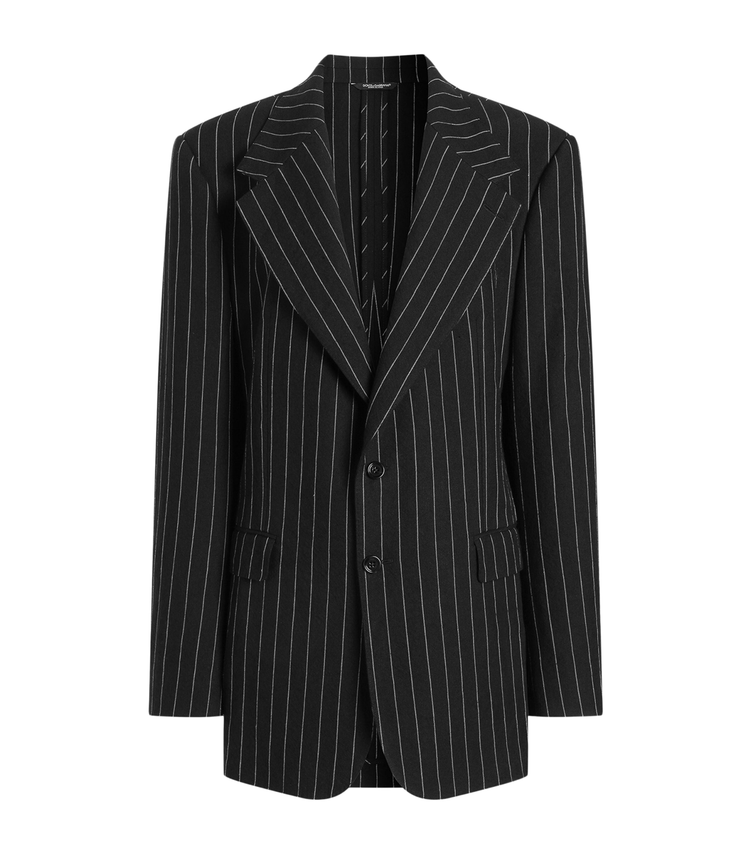 Dolce&Gabbana Womens Virgin Wool-Linen Pinstripe Sicilia Blazer Stri Image 1