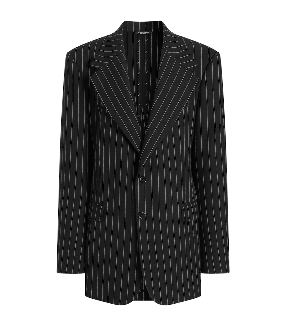 Dolce&Gabbana Womens Virgin Wool-Linen Pinstripe Sicilia Blazer Stri Image 1