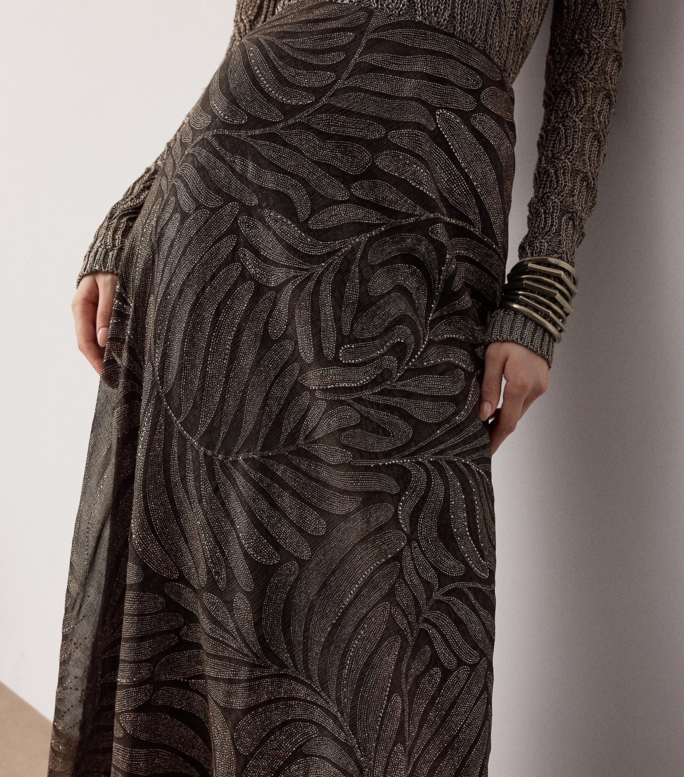 Ralph Lauren Collection Womens Foiled Silk Chiffon Masina Maxi Skirt Bronzed Deco Image 4