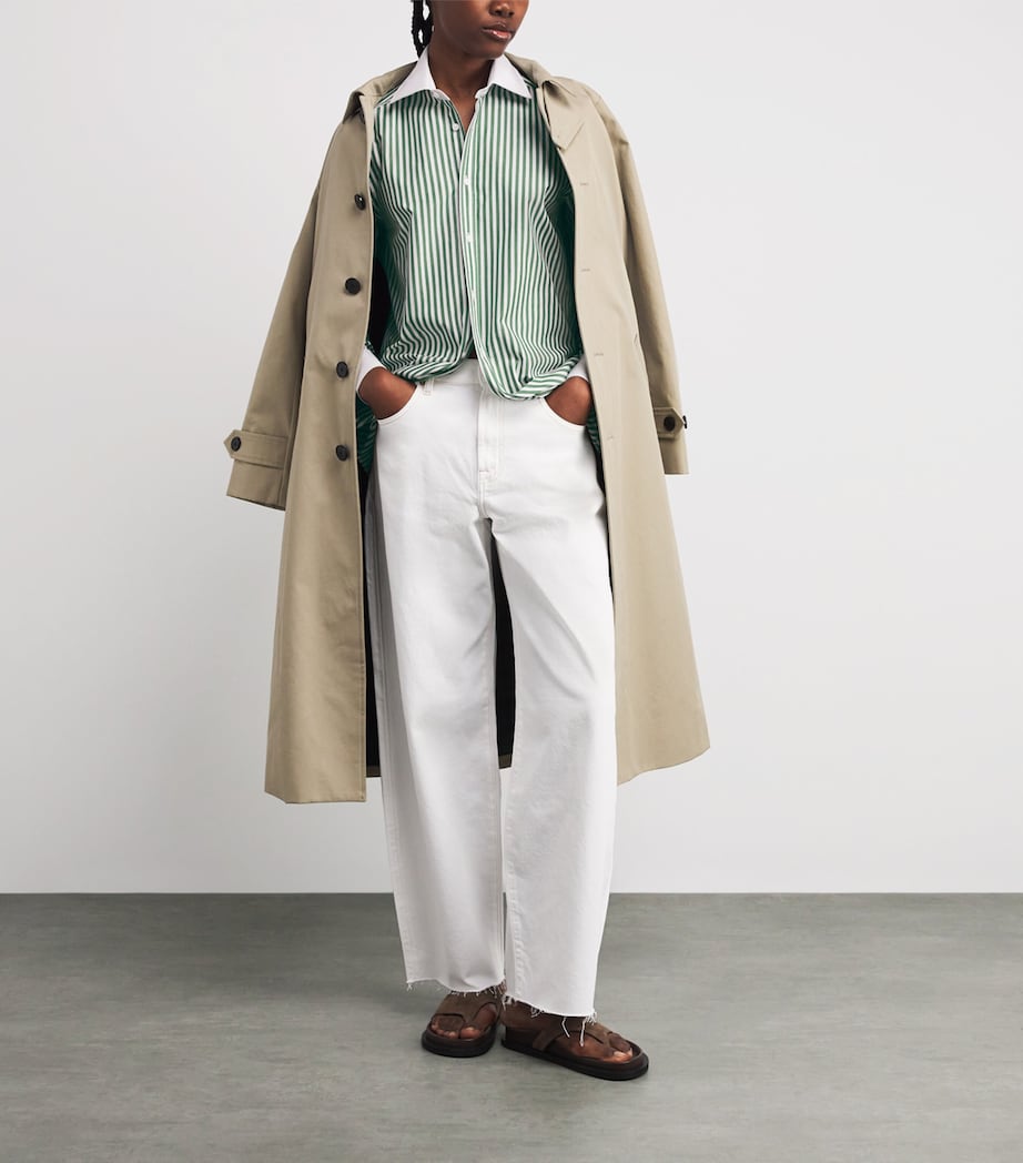 Cotton Poplin Boyfriend Shirt FOREST GREEN STRIPE Image 2