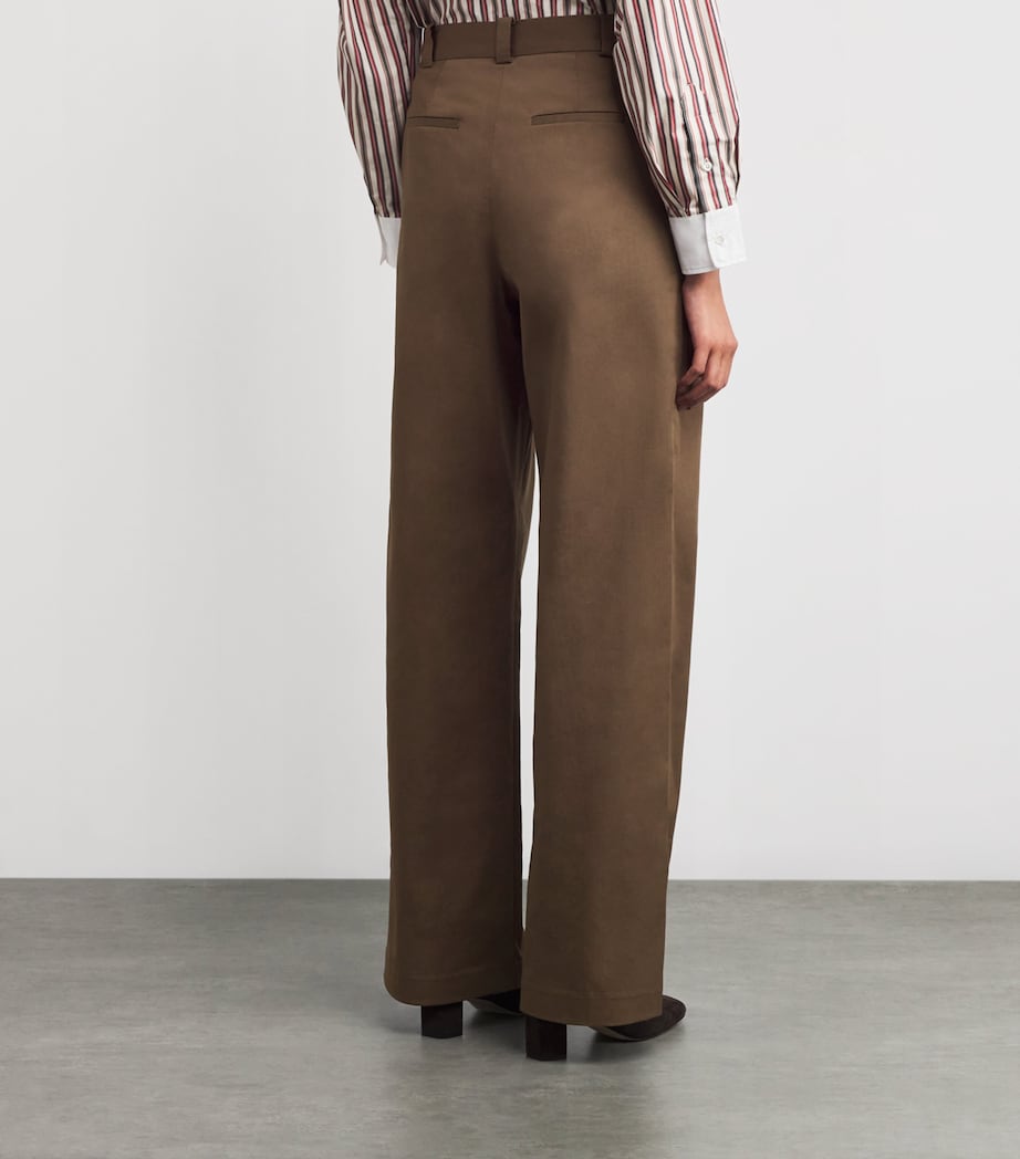 Cotton Pleated Wide-Leg Chinos KHAKI Image 4