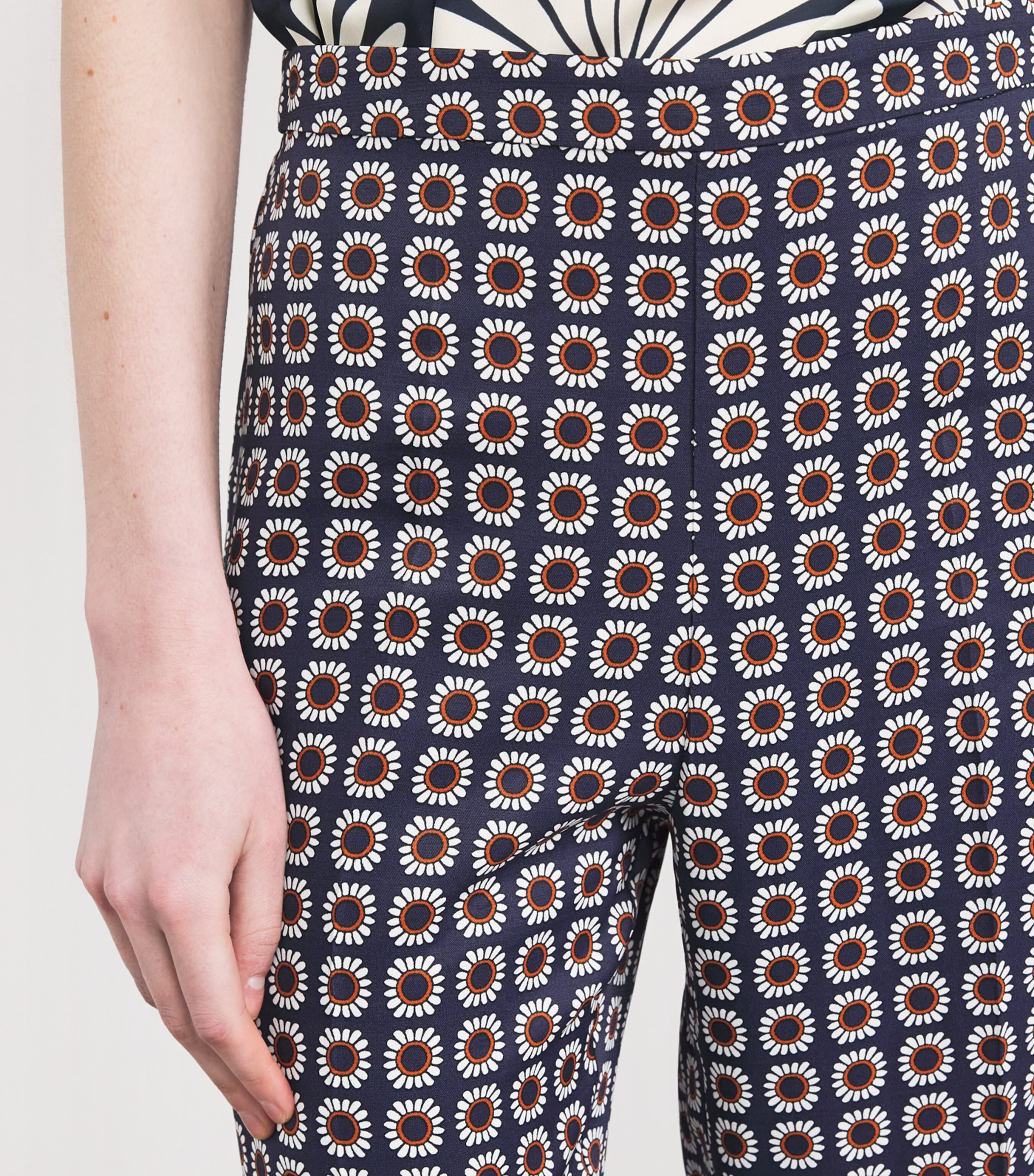 Sandro Paris Womens Floral Print Flared Trousers Deep Blue / Ocher Image 3