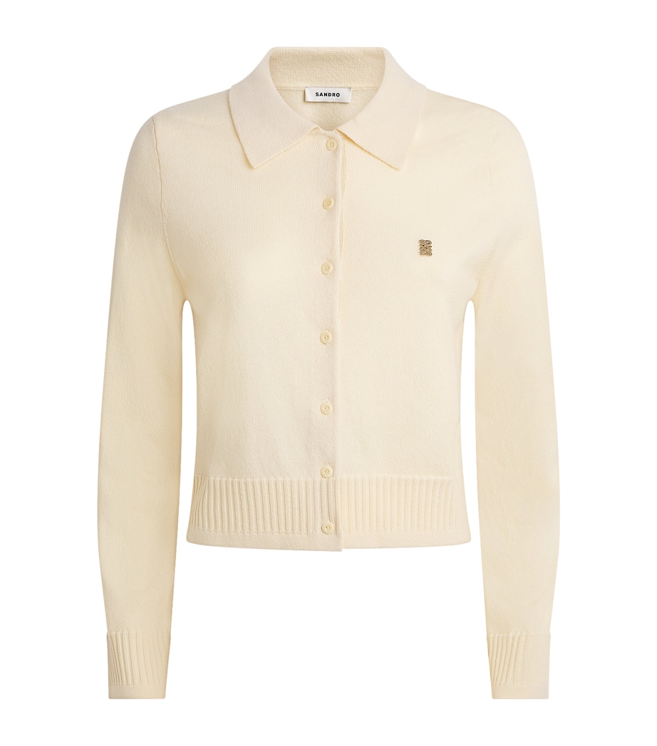 Sandro Paris Womens Wool-Cashmere Polo Cardigan Vanilla Image 1