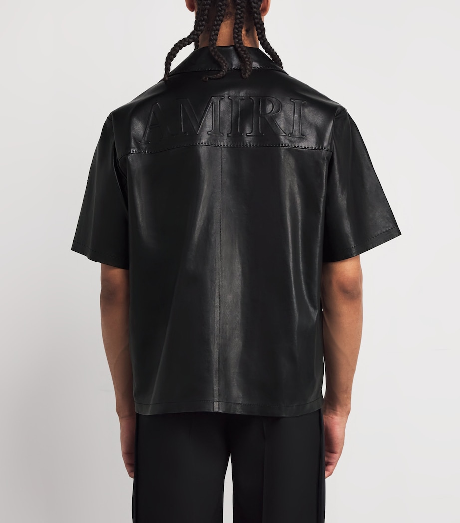 Short-Sleeve Logo Leather Shirt BLACK Image 4