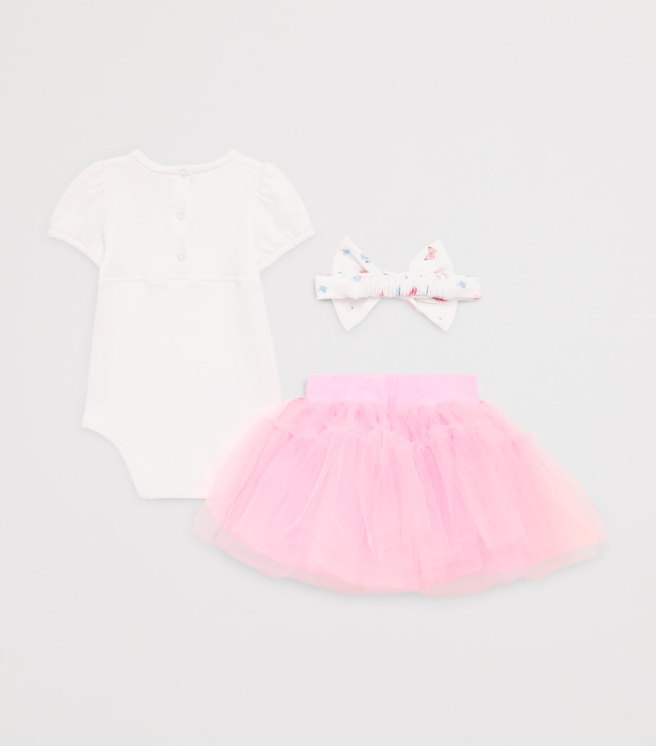Monnalisa Printed Bodysuit, Skirt and Headband Set (1-9 Months) White+fairytale Pink Image 2