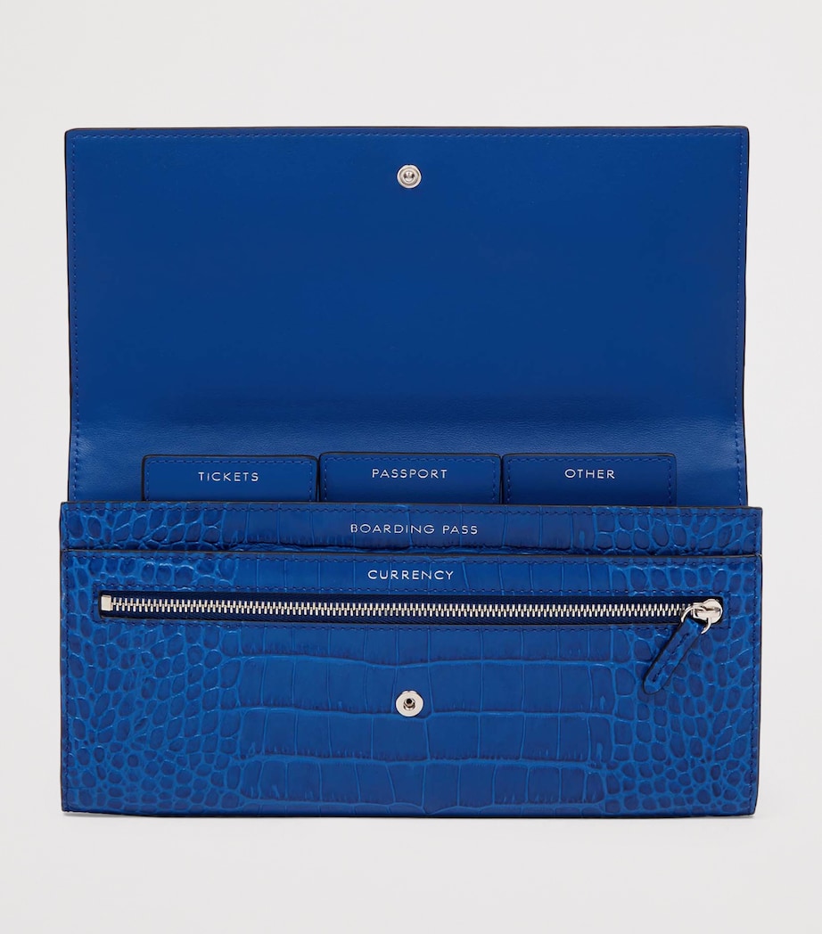Leather Croc-Embossed Marshall Travel Wallet CERULEAN Image 2