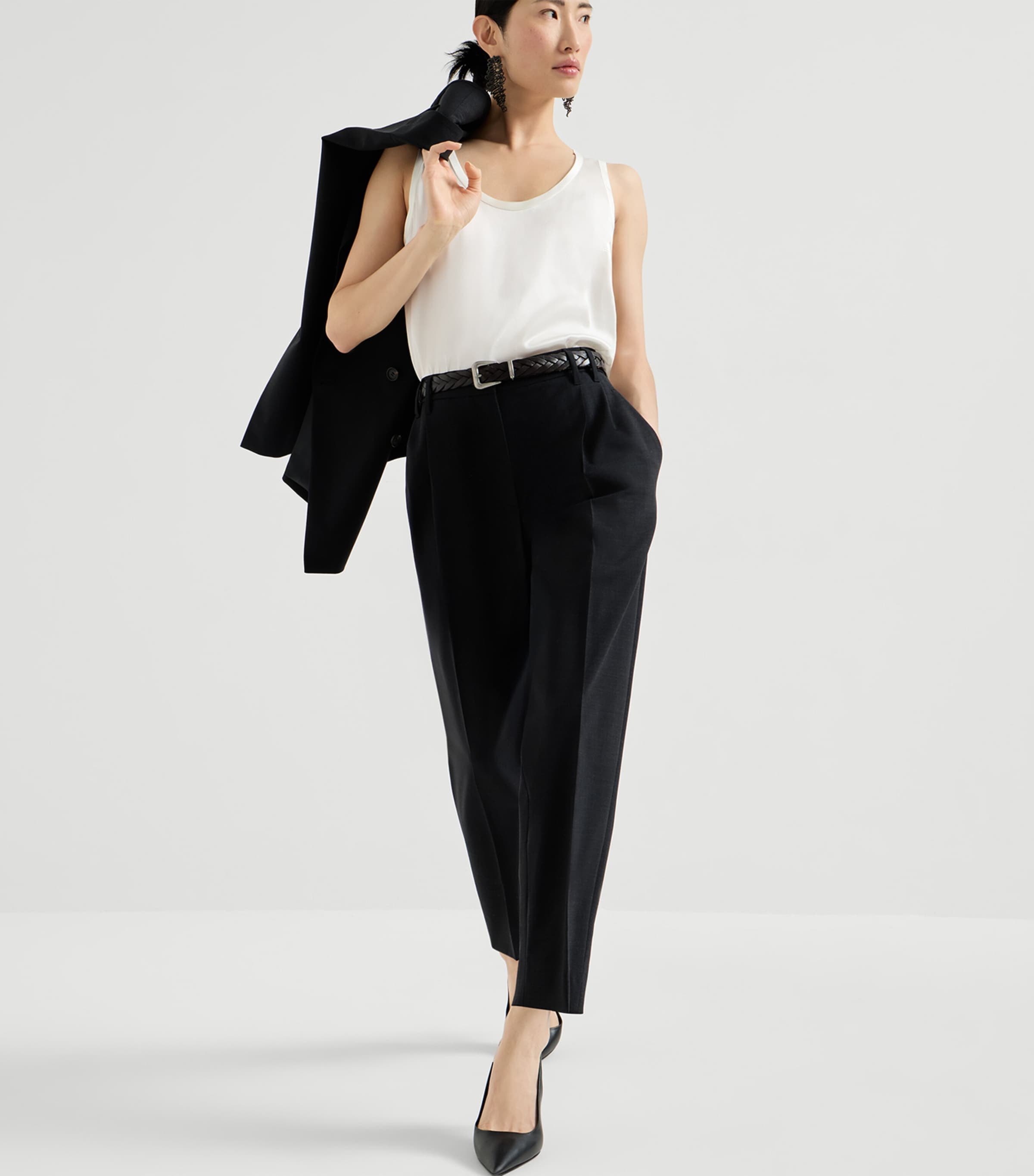 Brunello Cucinelli Womens Virgin Wool-Blend Slouchy Trousers Image 4