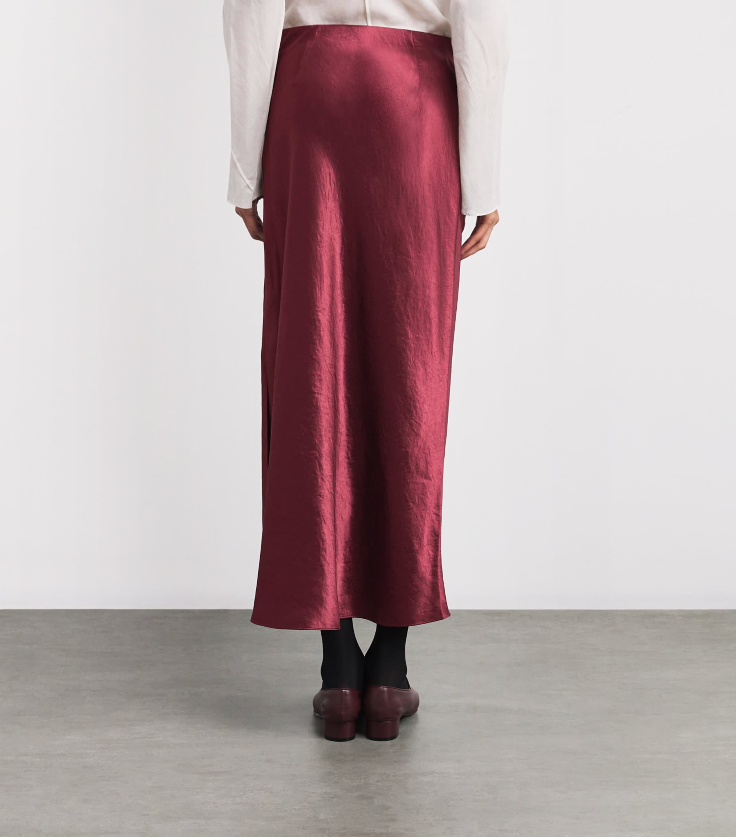 Satin Crinkled Midi Skirt BORDEAUX-939BOR Image 4