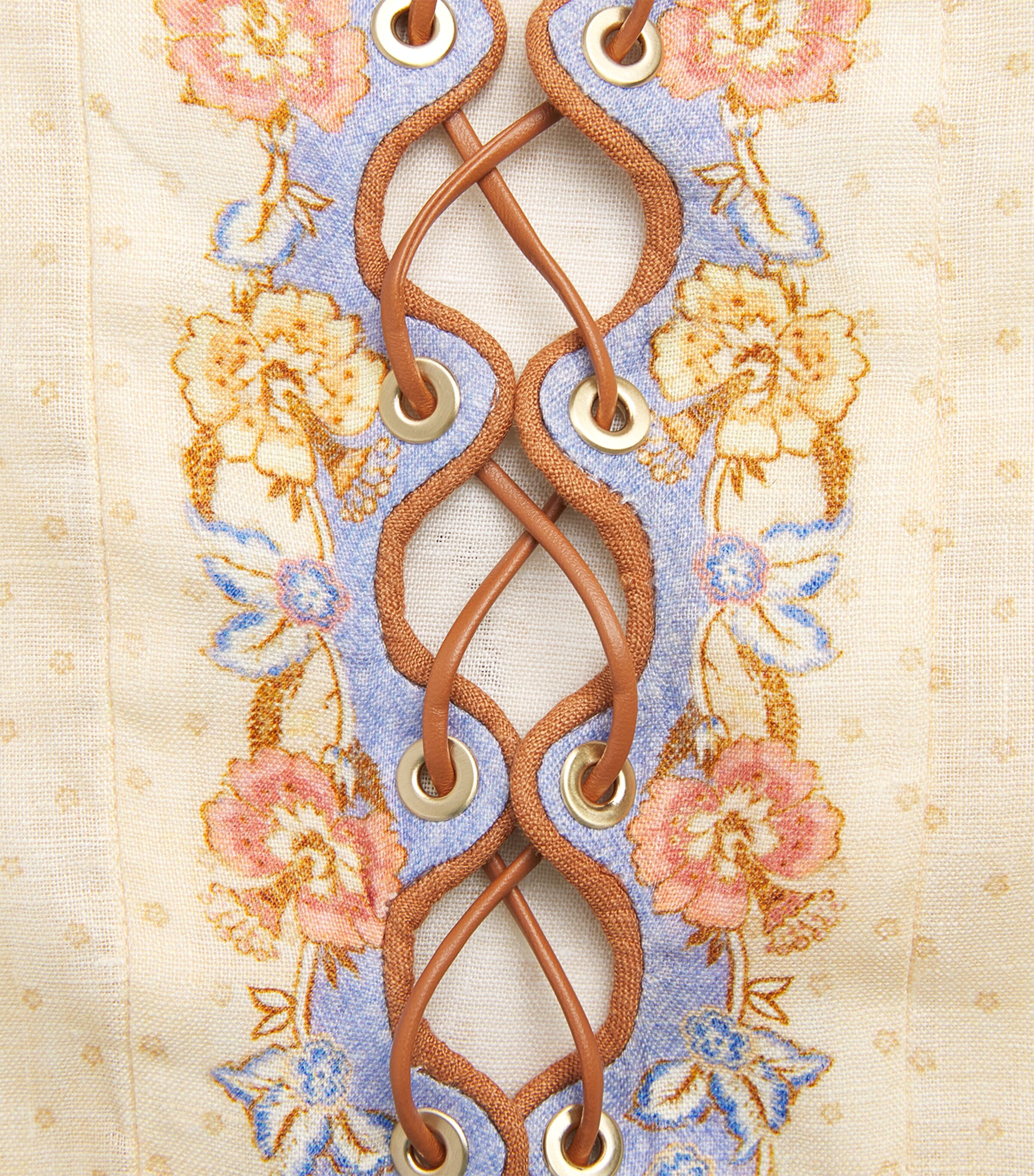 Zimmermann Womens Linen Indra Mini Tunic Dress Biscuit Scarf Floral Image 6