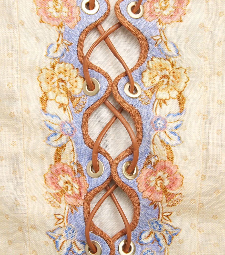 Zimmermann Womens Linen Indra Mini Tunic Dress Biscuit Scarf Floral Image 6