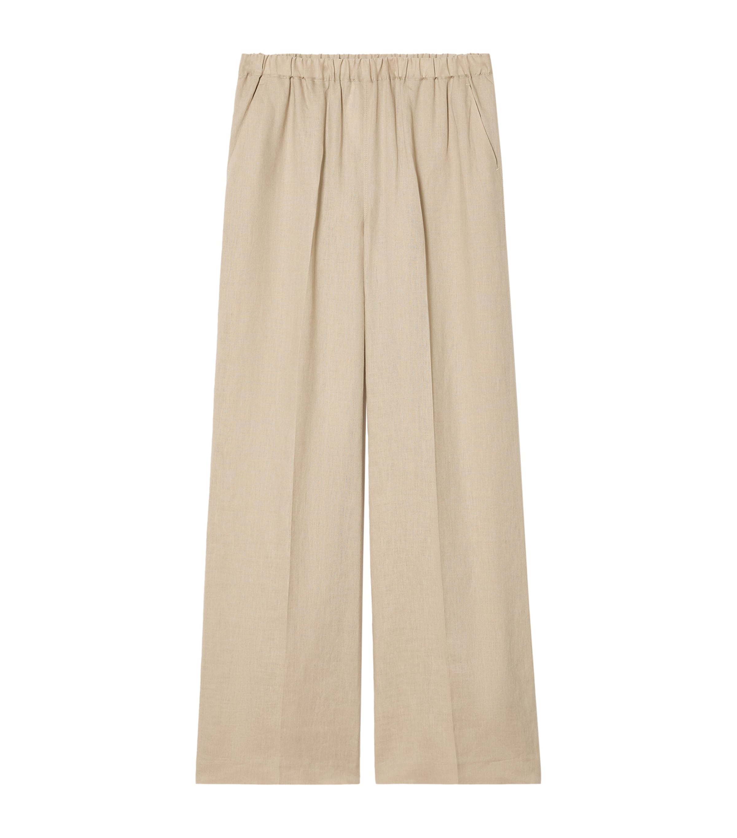Marina Rinaldi Womens Linen Wide-Leg Trousers Beige Image 1