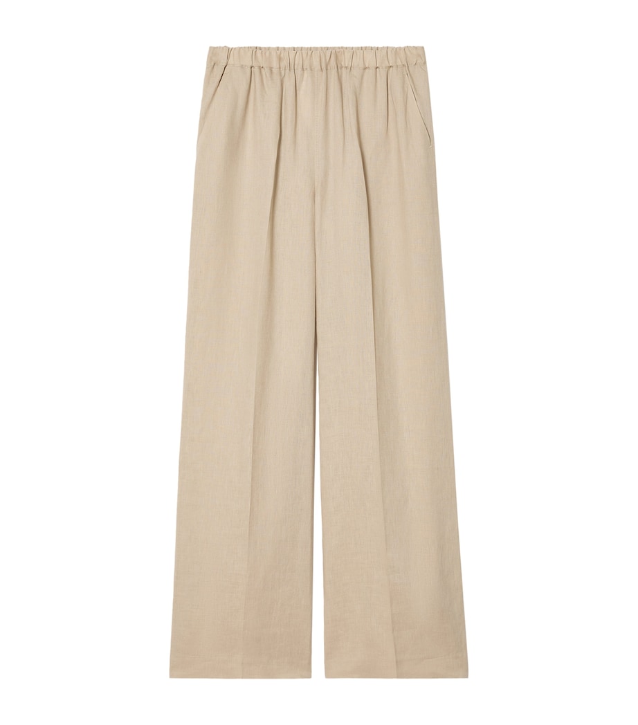 Marina Rinaldi Womens Linen Wide-Leg Trousers Beige Image 1