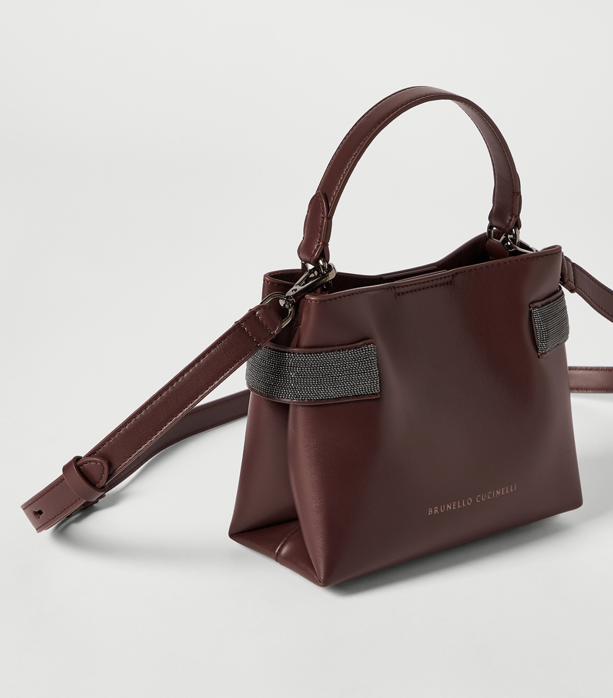 Brunello Cucinelli Purple Small Leather Essence Top-Handle Bag