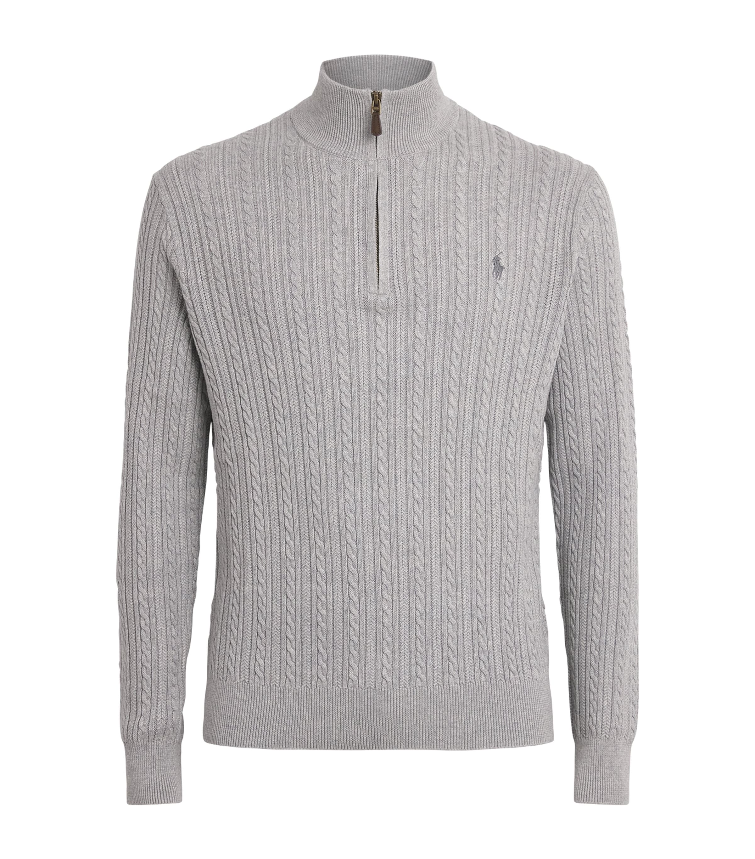 Polo Ralph Lauren Mens Cotton Cable-Knit Quarter-Zip Sweater Andover Heather Image 1