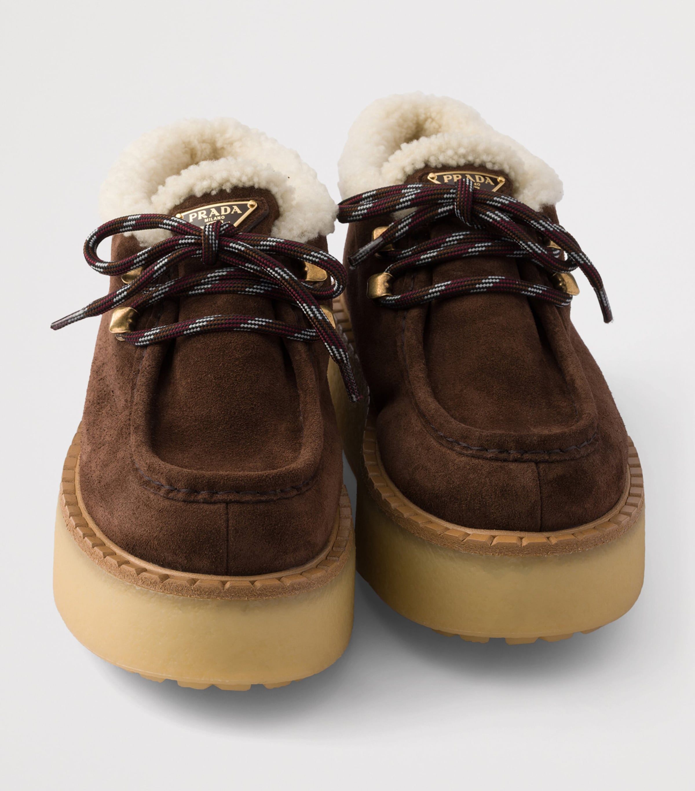 Prada Suede Shearling Chukka Ankle Boots Brown Image 6