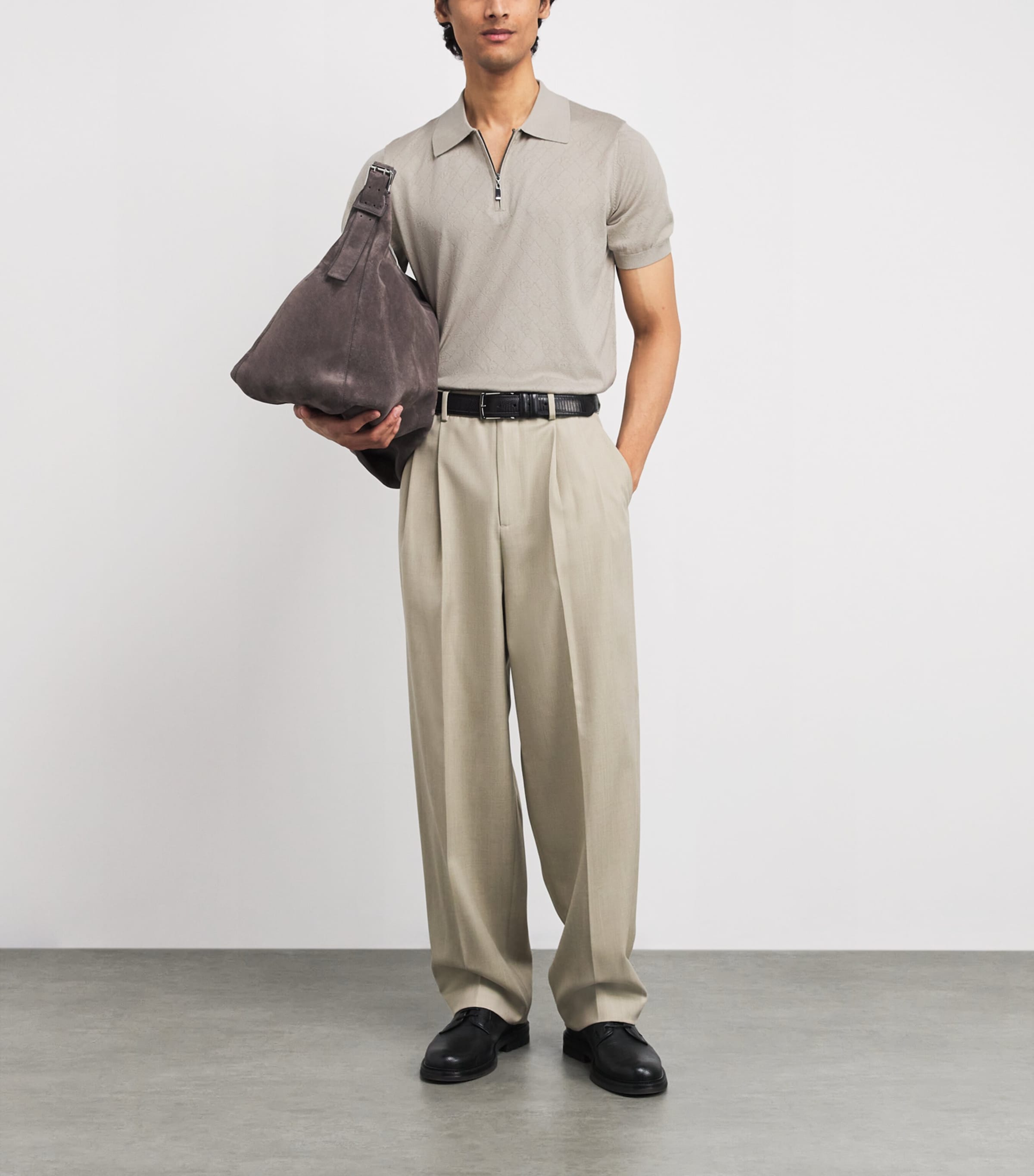 Silk-Cotton Zip Polo Shirt 37 LIGHT BROWN Image 2