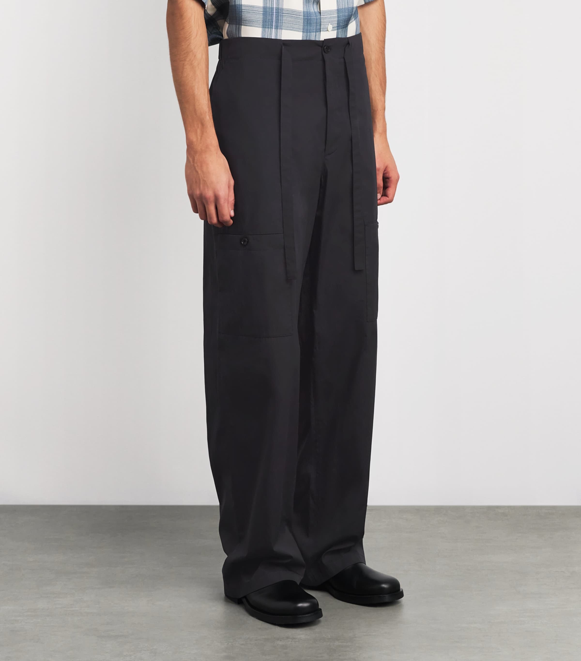 Cotton Cargo Trousers 001 BLACK Image 3