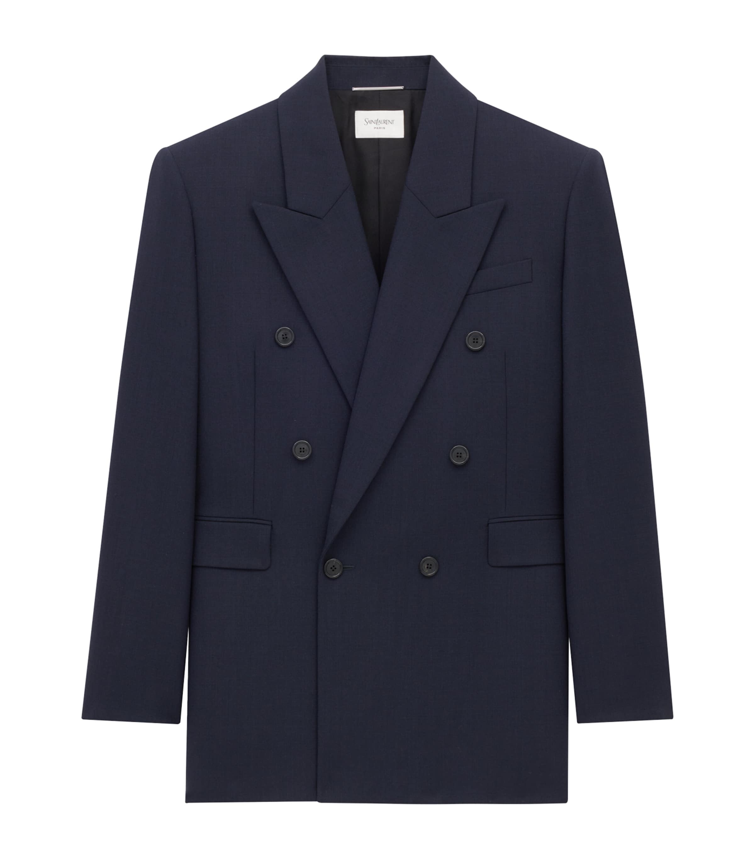 Saint Laurent Wool Blazer Double-breasted Chest Pocket In Blue