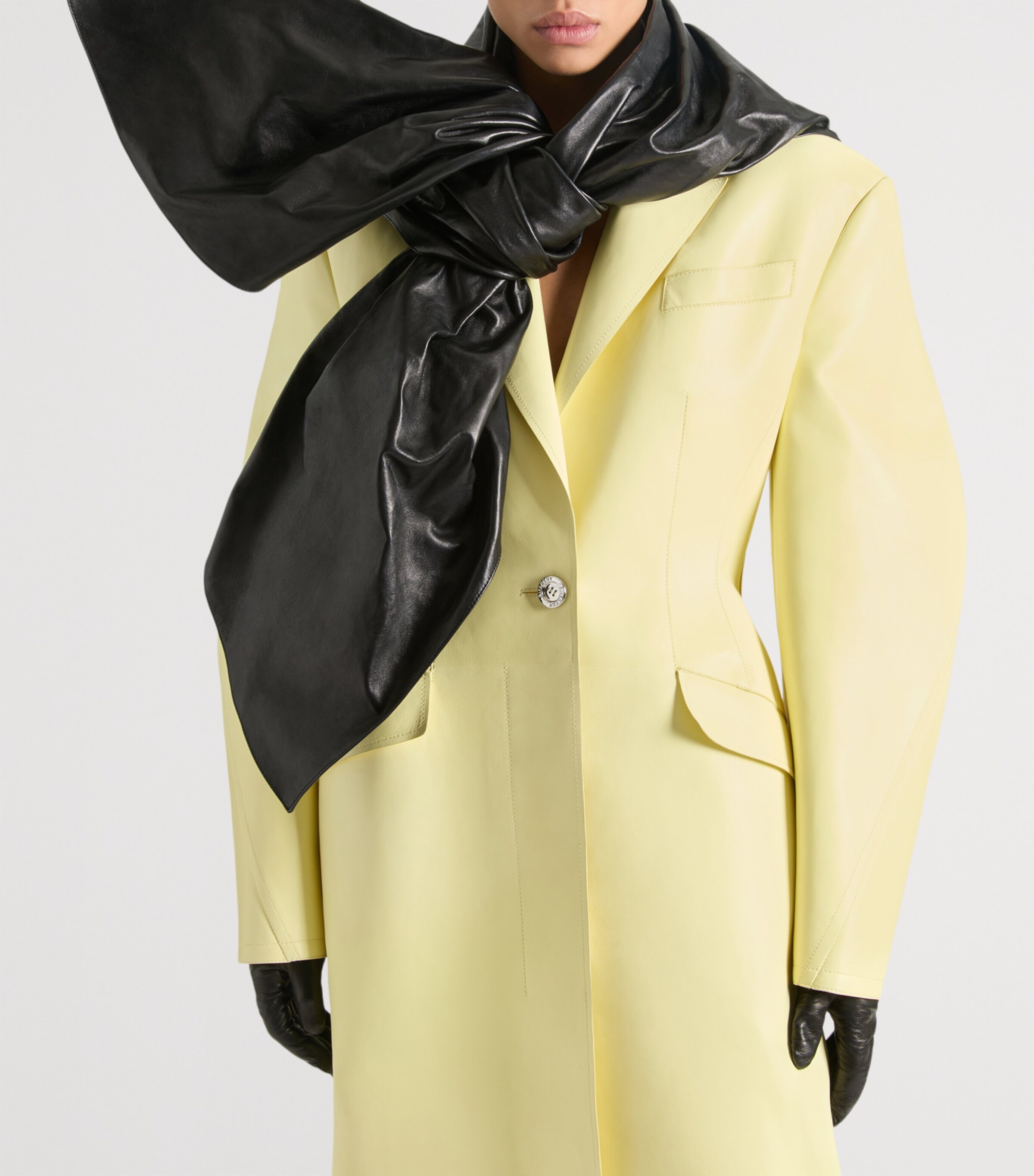 Leather Cocoon Long Coat PALE YELLOW Image 4