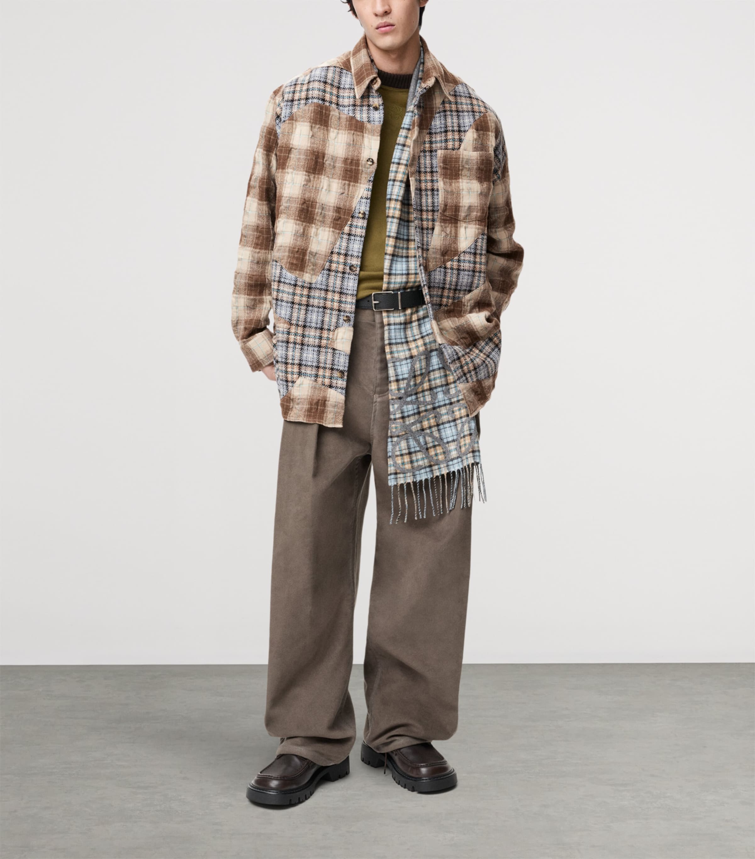 Wool-Blend Long-Sleeve Check Shirt BROWN/GREY Image 2