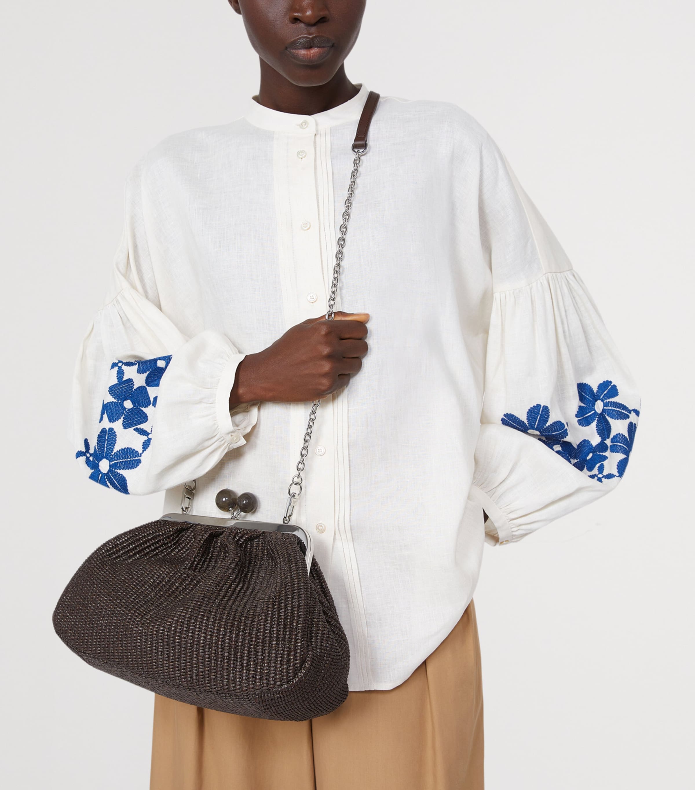 Weekend Max Mara Woven Pasticcino Clutch Bag Dark Brown Image 2