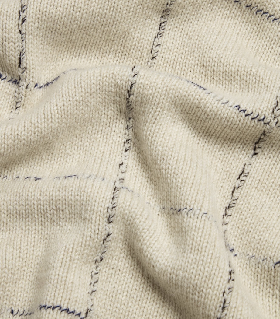 Cashmere Check Funnel-Neck Sweater 105NATURAL Image 5