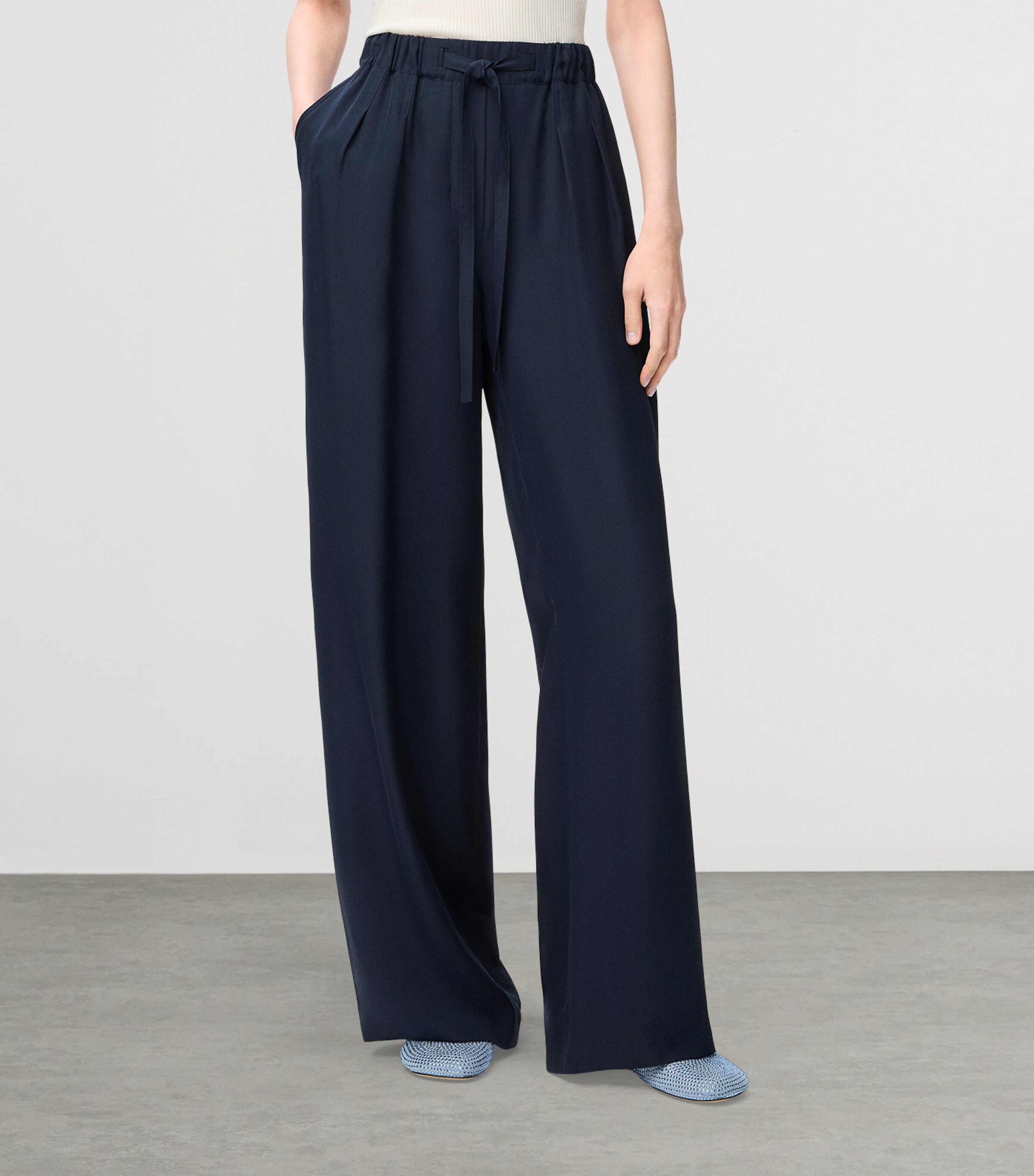 Silk Anagram Wide-Leg Trousers NAVY BLUE Image 3