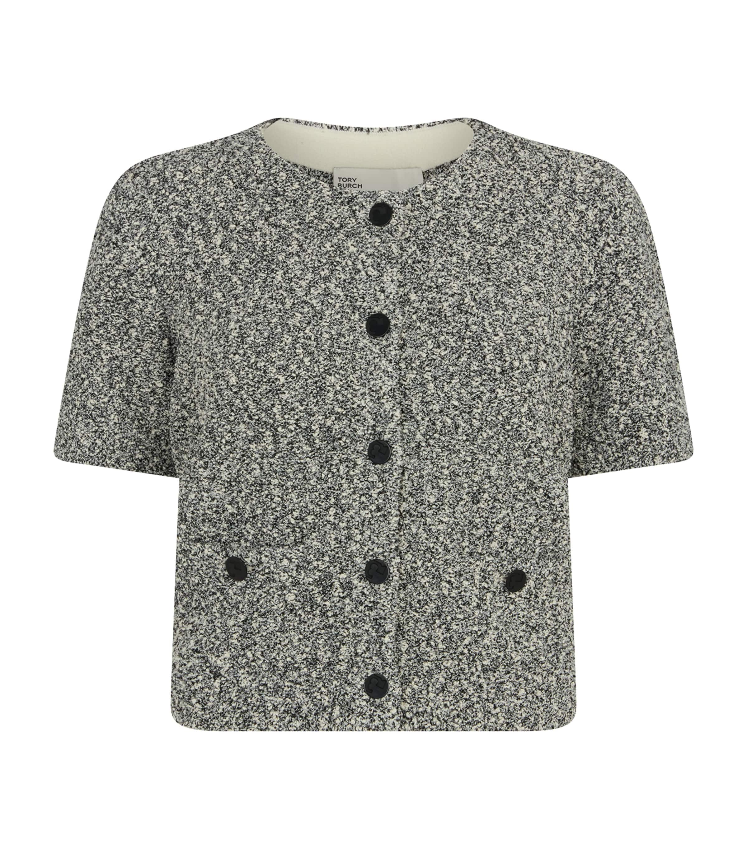 Tory Burch Tweed Cropped Jacket In Gray