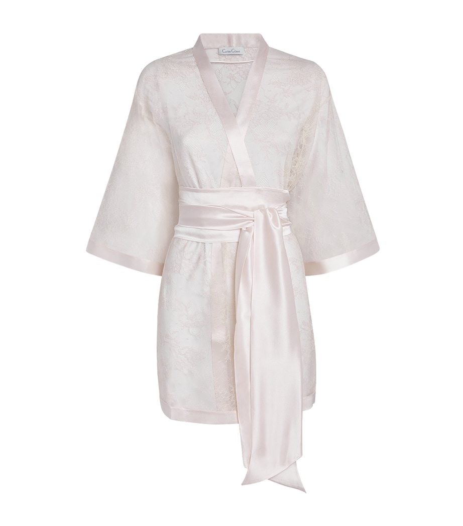 Carine Gilson Womens Silk Lace-Trim Louise Short Kimono Lime / Citron Image 1
