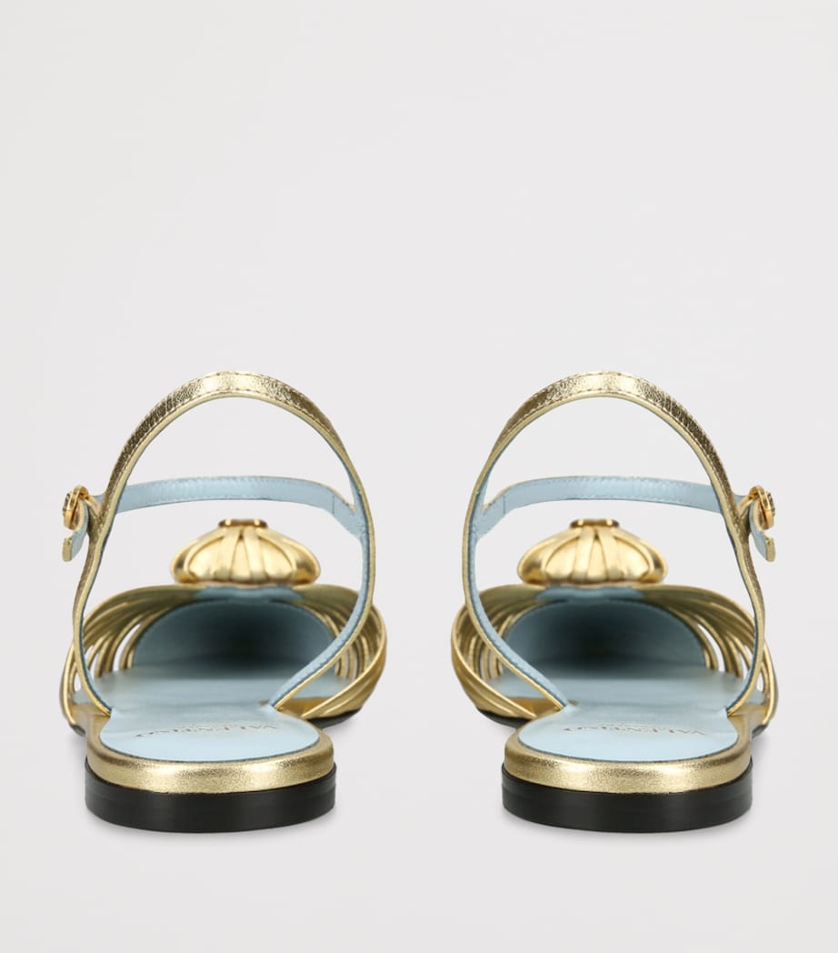 Leather Royal VLogo Metallic Leather Flat Sandals GOLD Image 2