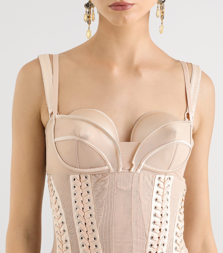 Tulle Corset-Detail Midi Dress F1218-FLEISH PINK Image 3