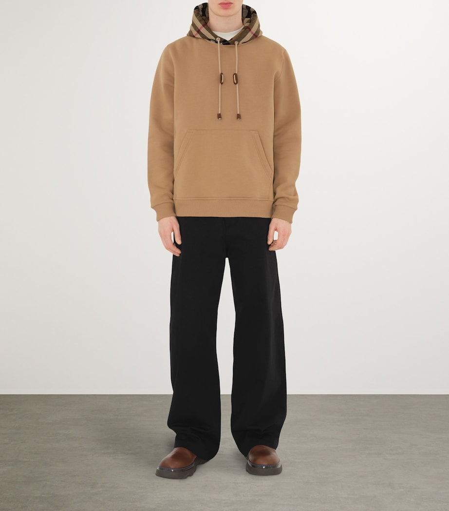 Cotton Check-Trim Hoodie CAMEL Image 2