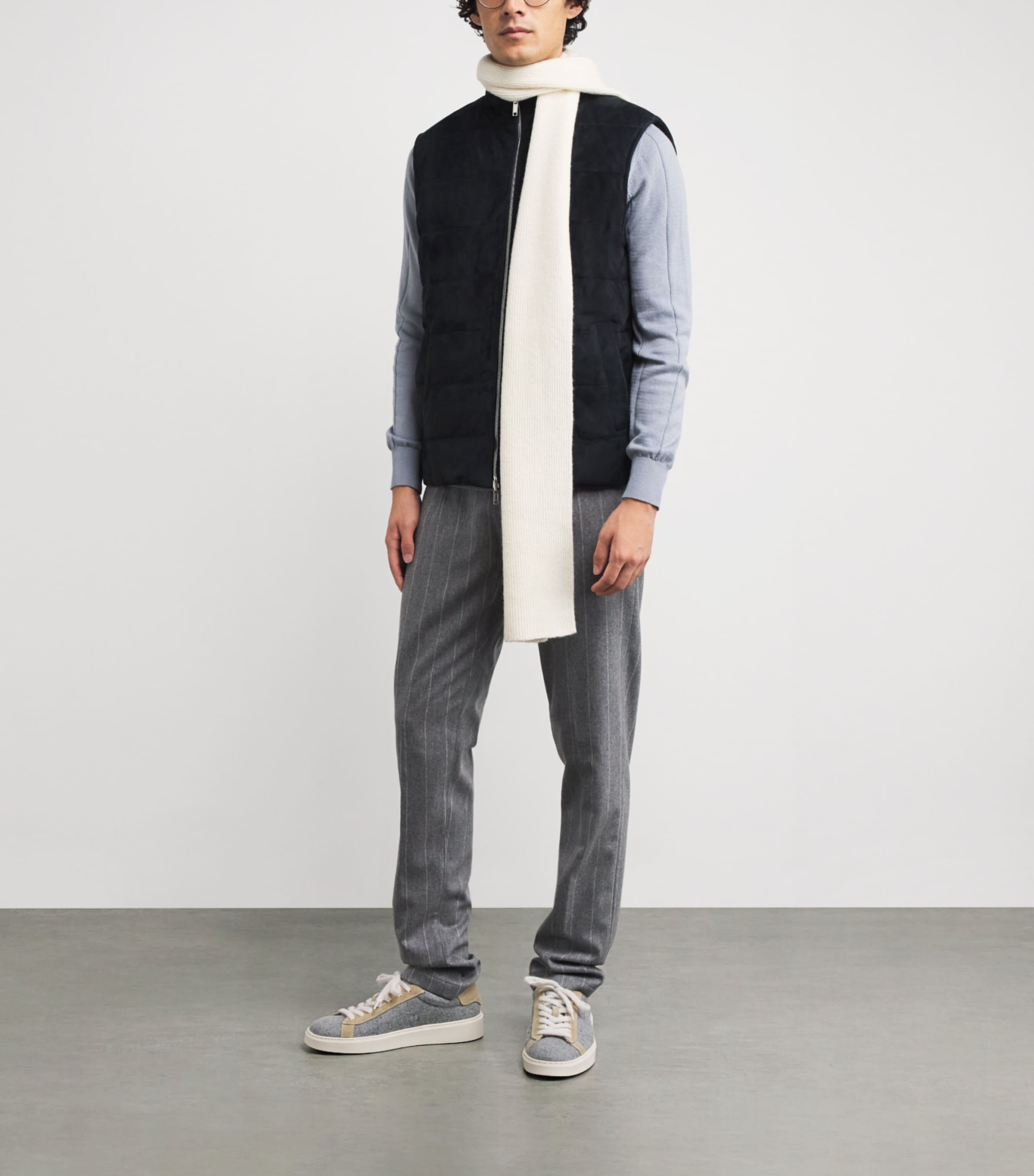 Reversible Down Leather and Wool-Cashmere Gilet BLU, BLU Image 2