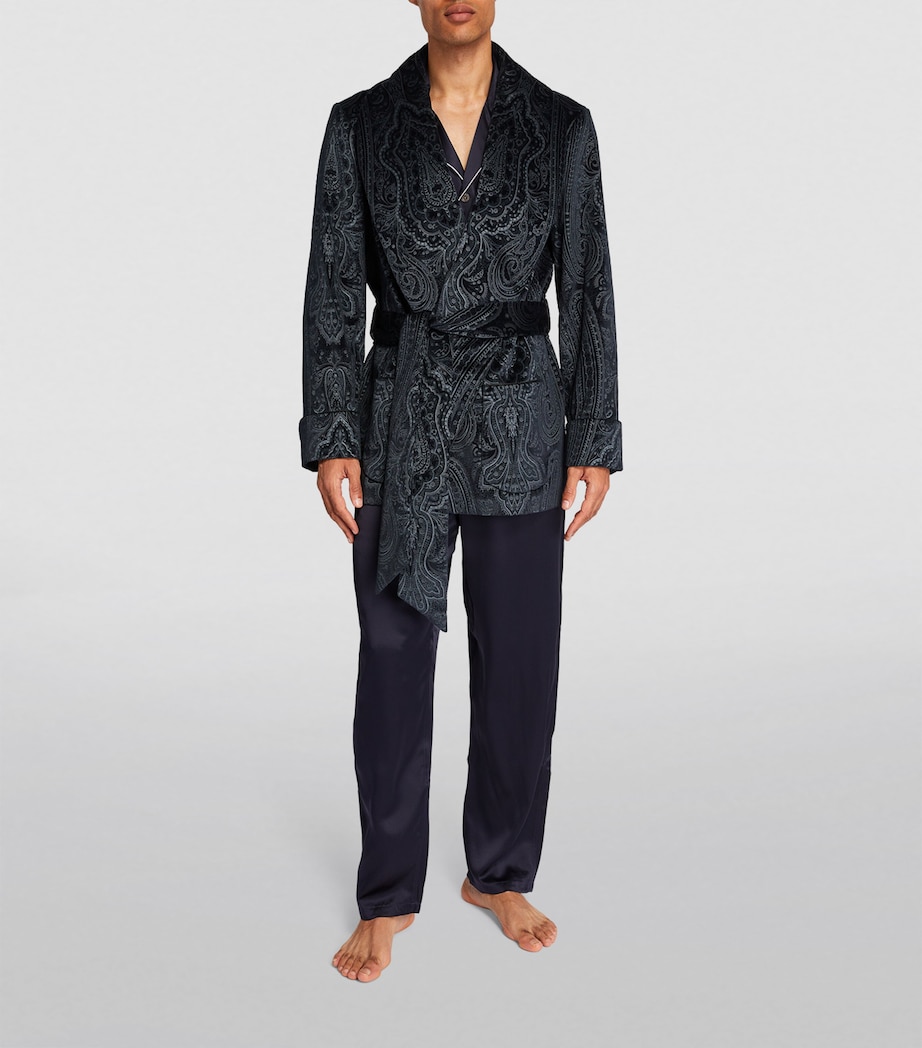 Silk-Lined Paisley Smoking Jacket NAVY Image 2